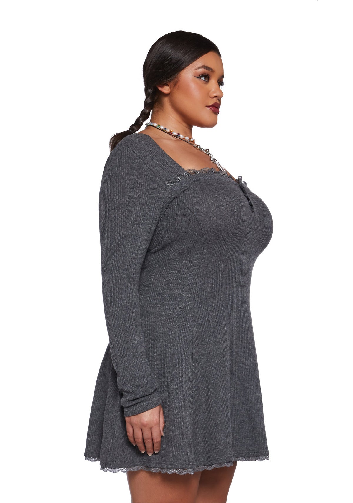 Mid Century Date Thermal Dress - Gray