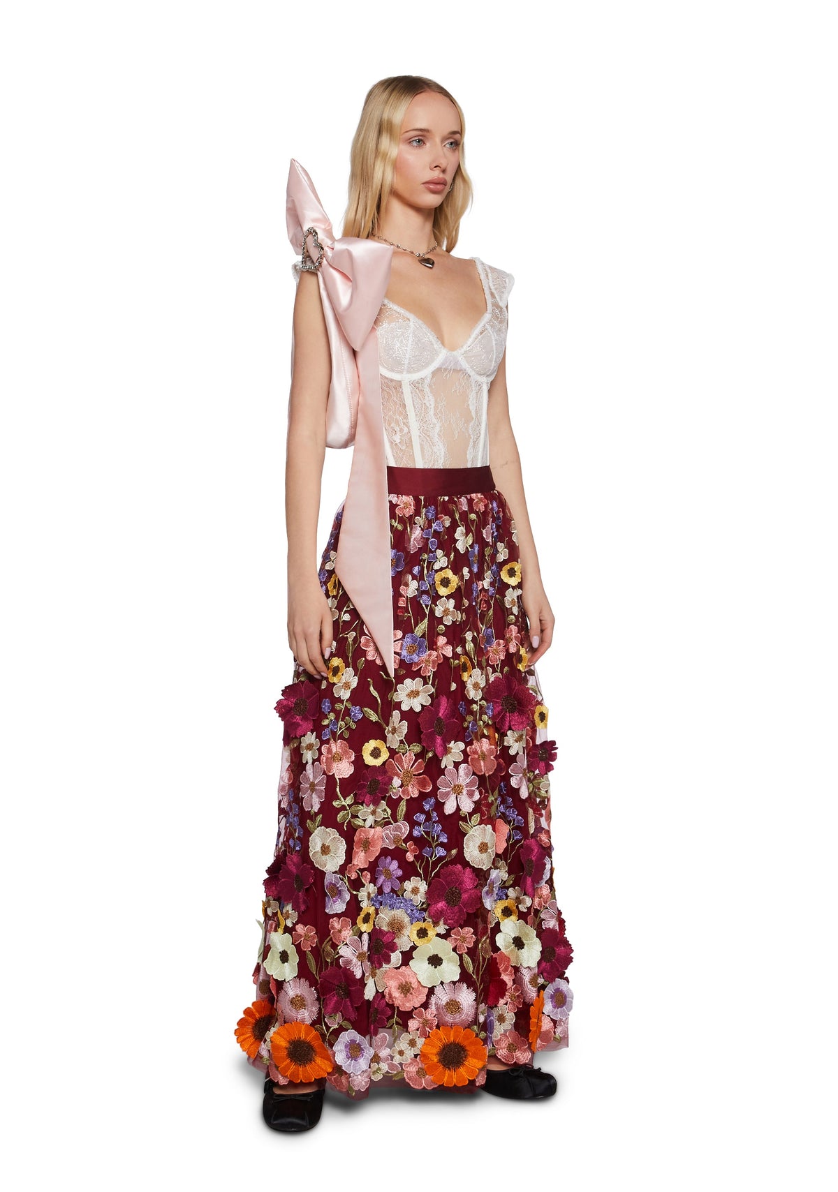 Floral Dreams Maxi Skirt - Burgundy