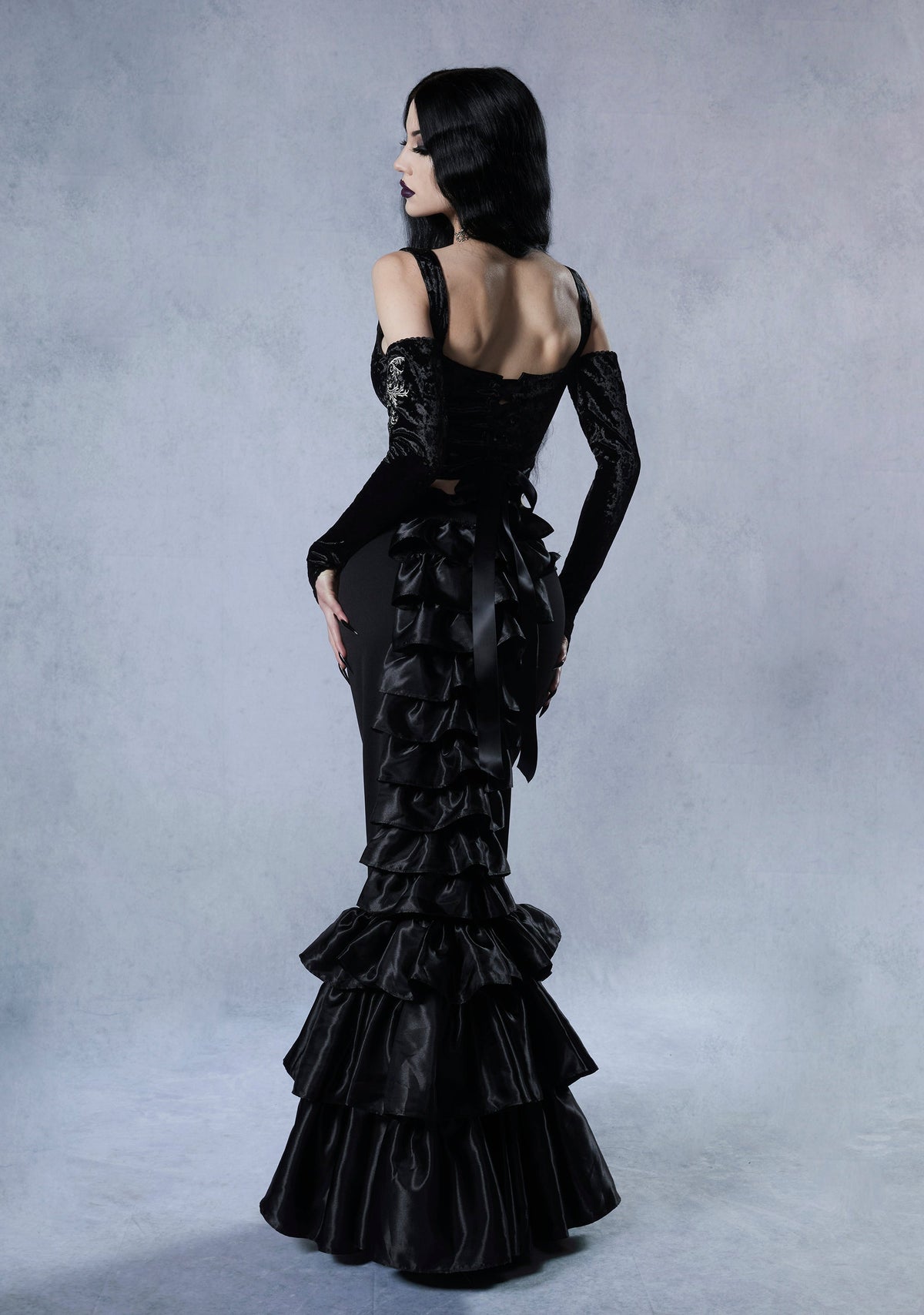 Shadowed Grandeur Bustle Maxi Skirt