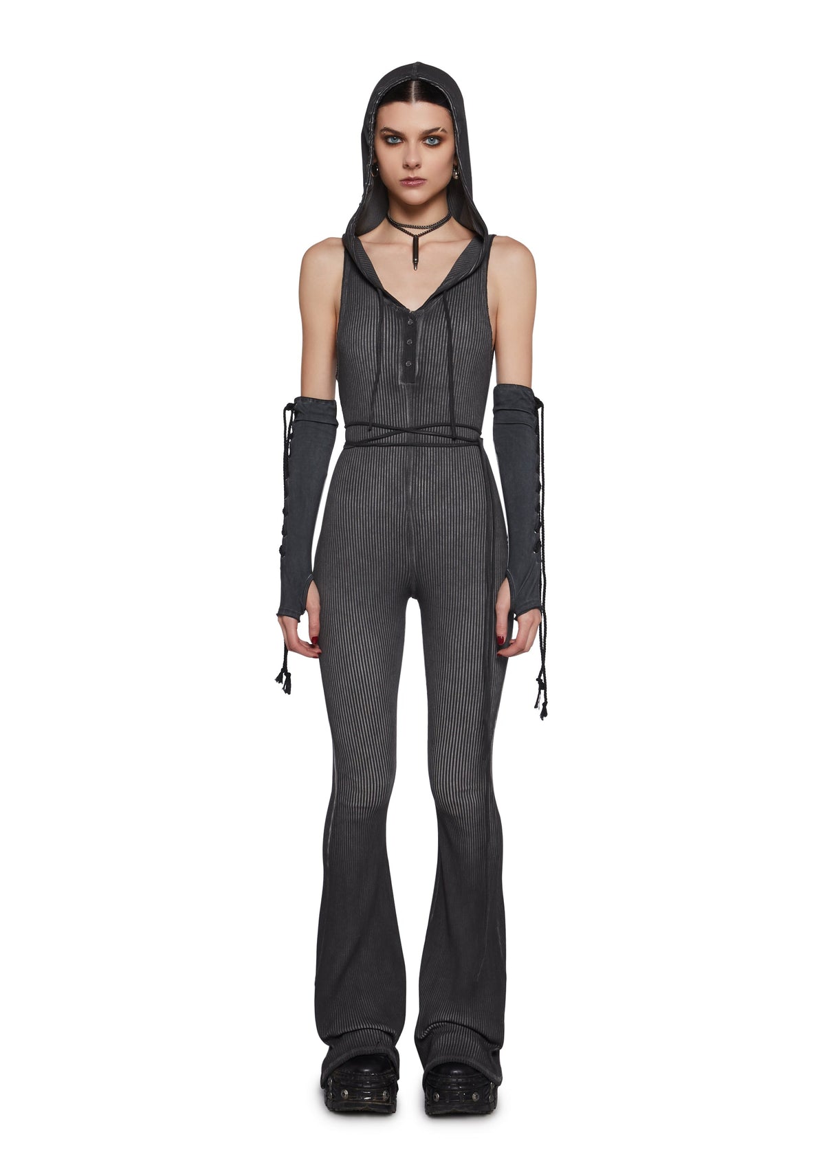 Warp Knit Hooded Jumpsuit