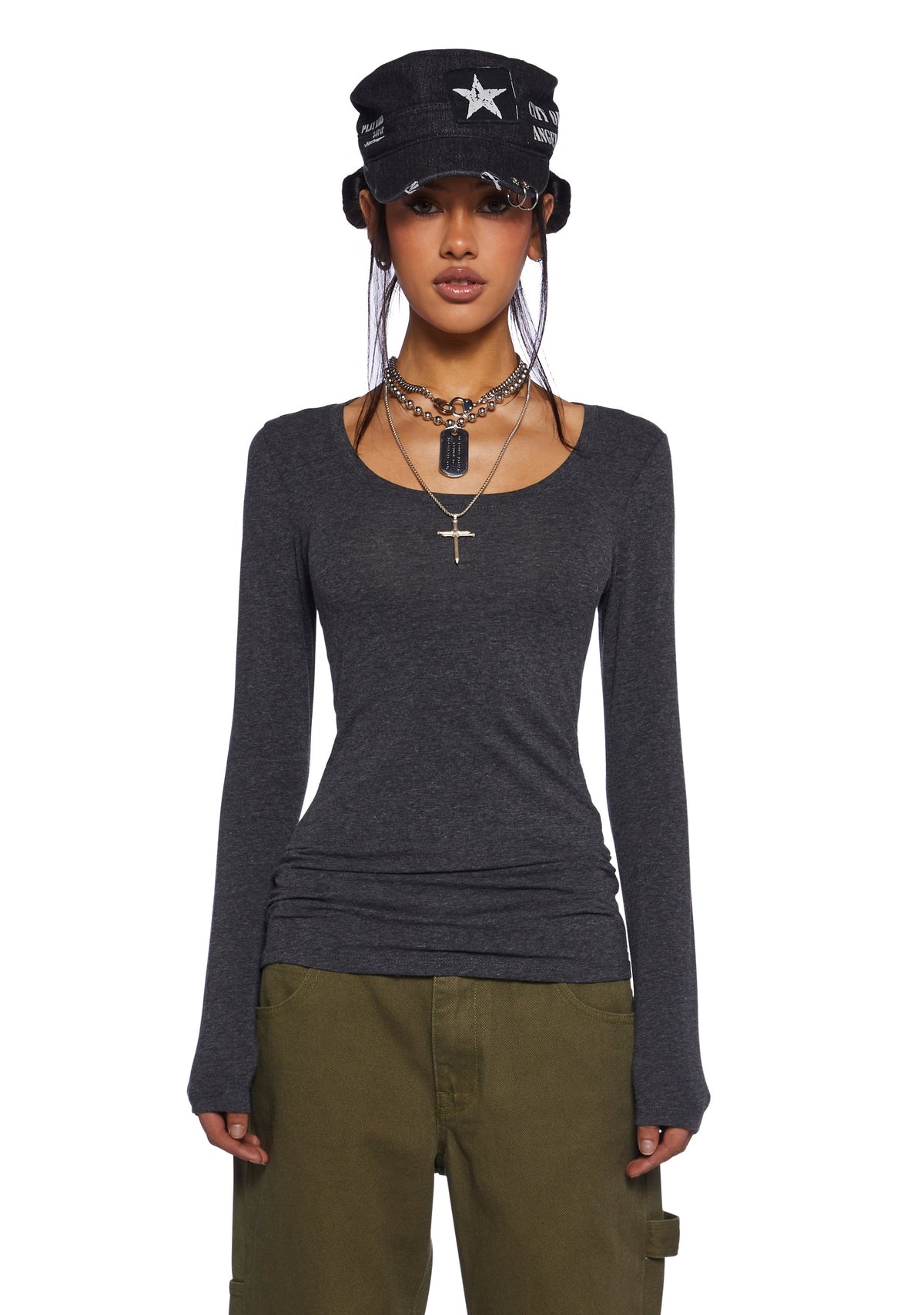 Casual Meetups Long Sleeve Top - Gray