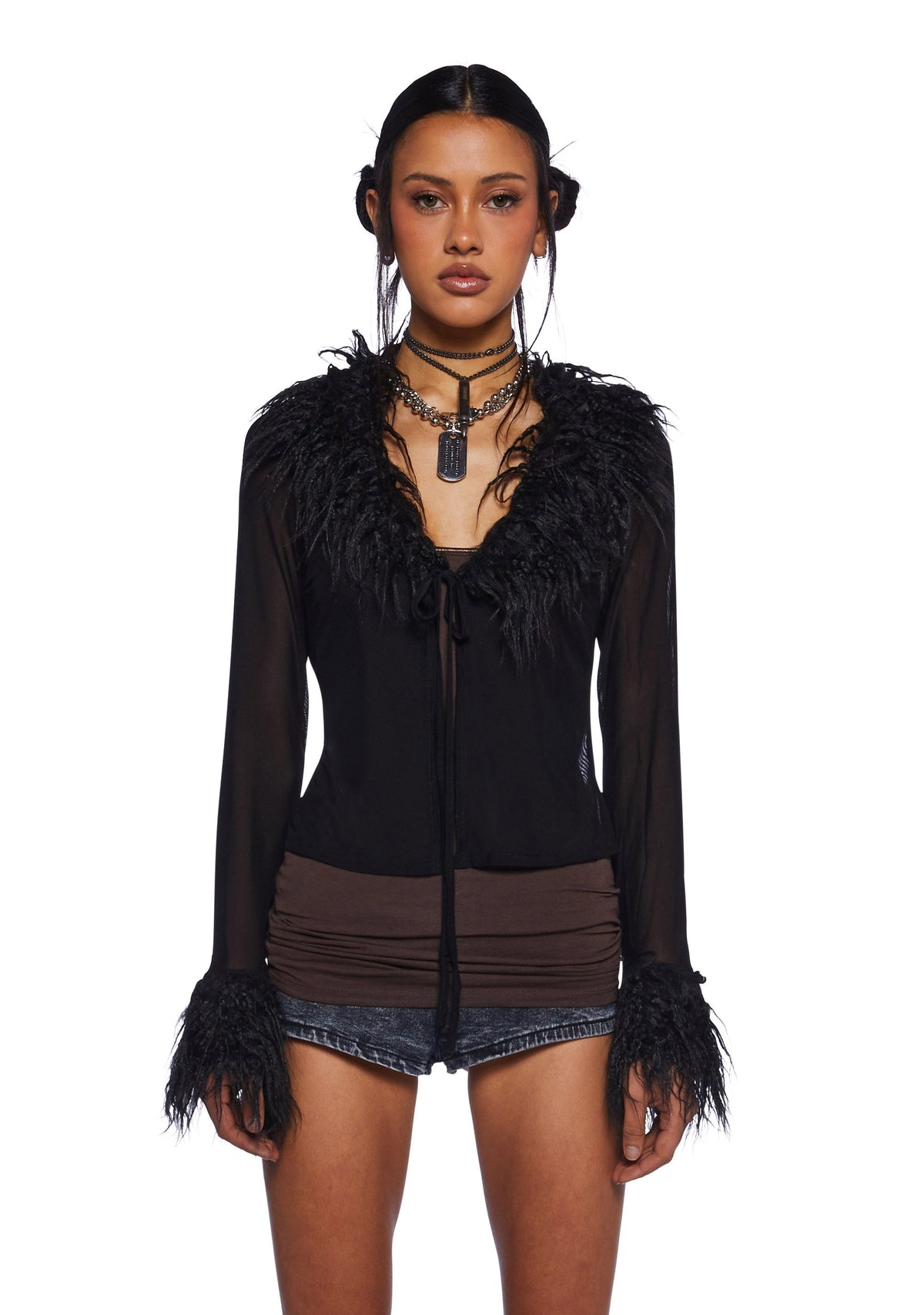 Rebel Charm Long Sleeve Top - Black