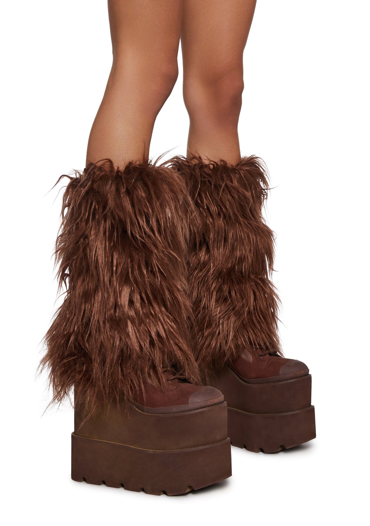 Up My Tempo Faux Fur Leg Warmers - Brown