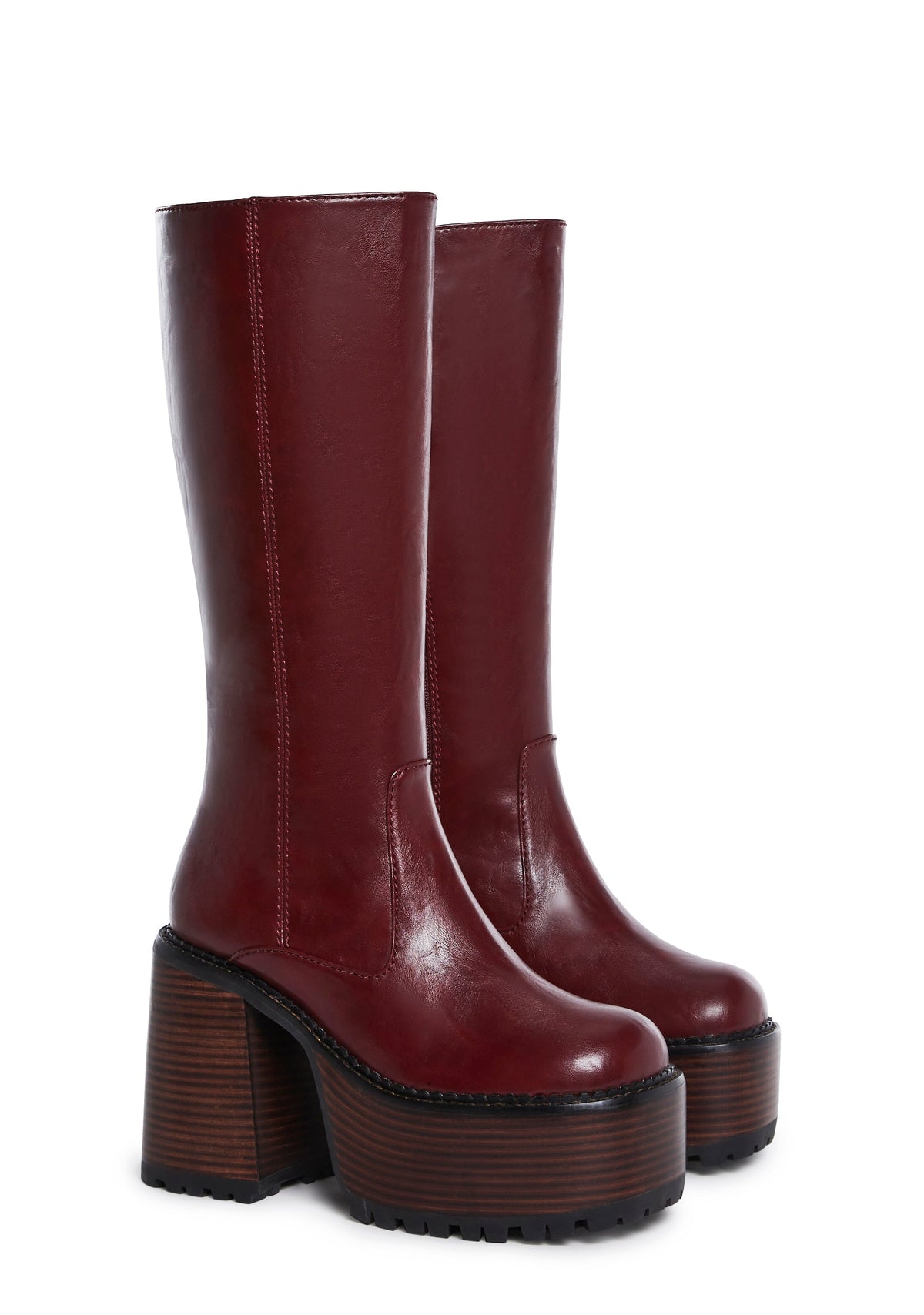 Vintage Soul Knee High Boots - Burgundy