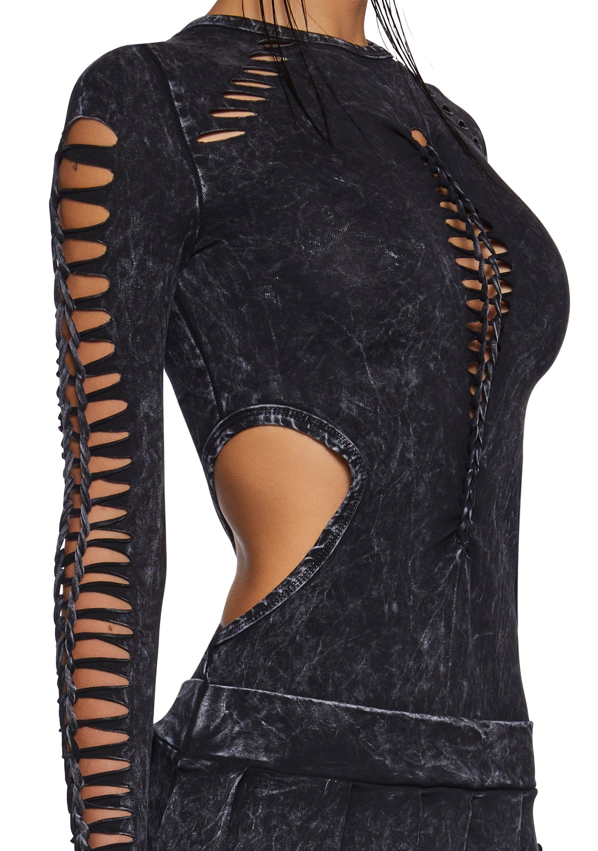 Into It Shredded Mini Dress - Black