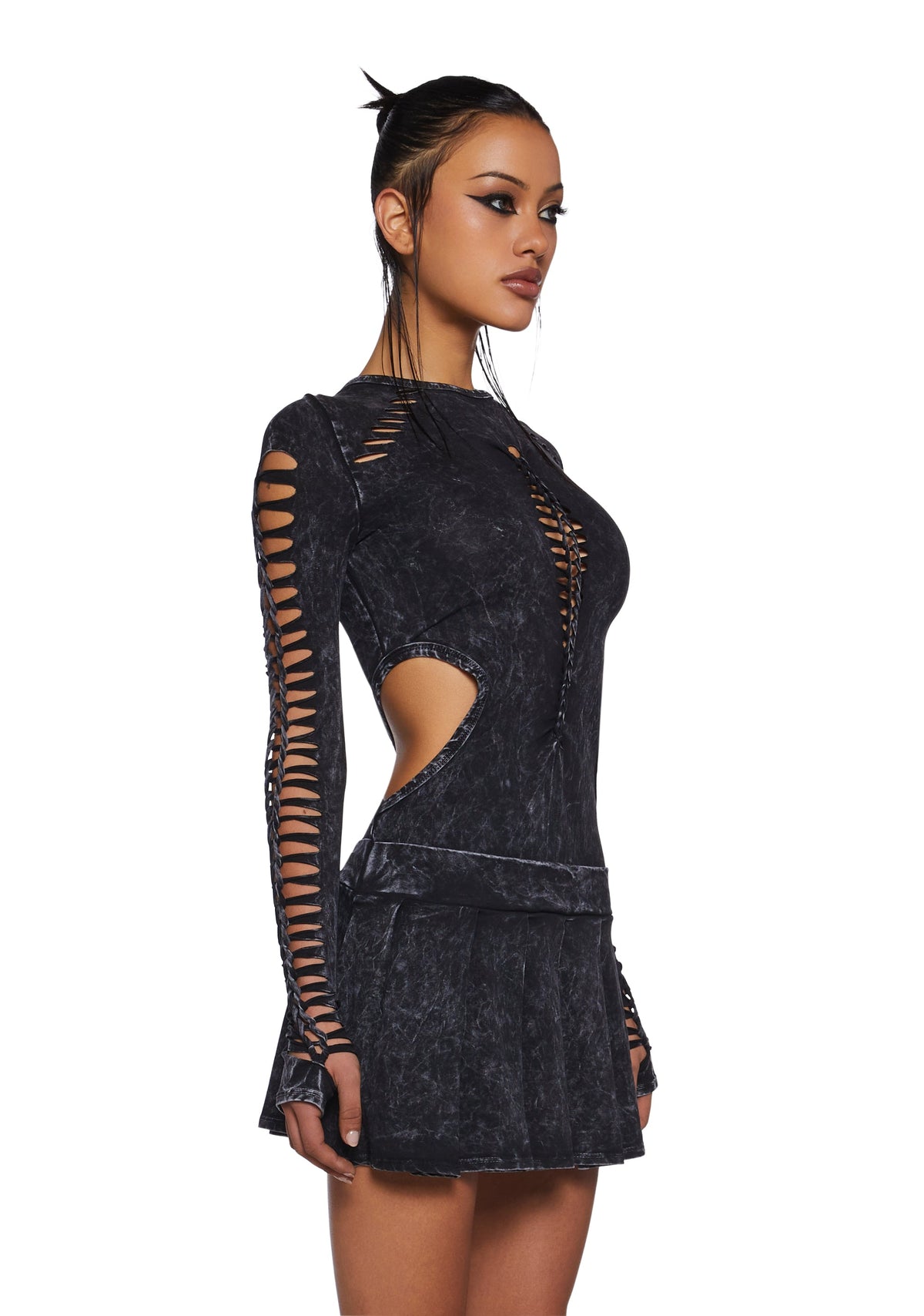 Into It Shredded Mini Dress - Black