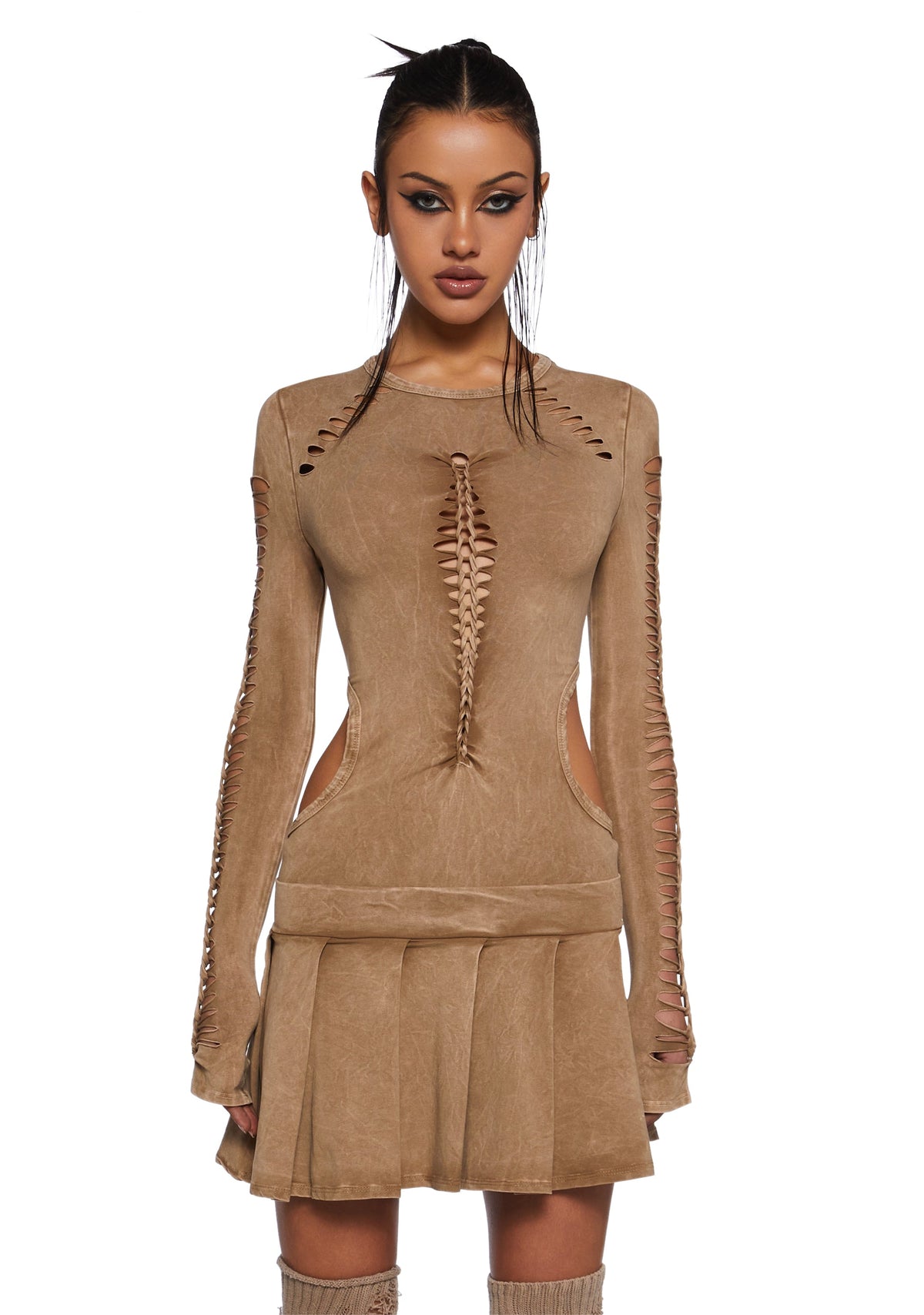 Into It Shredded Mini Dress - Gold
