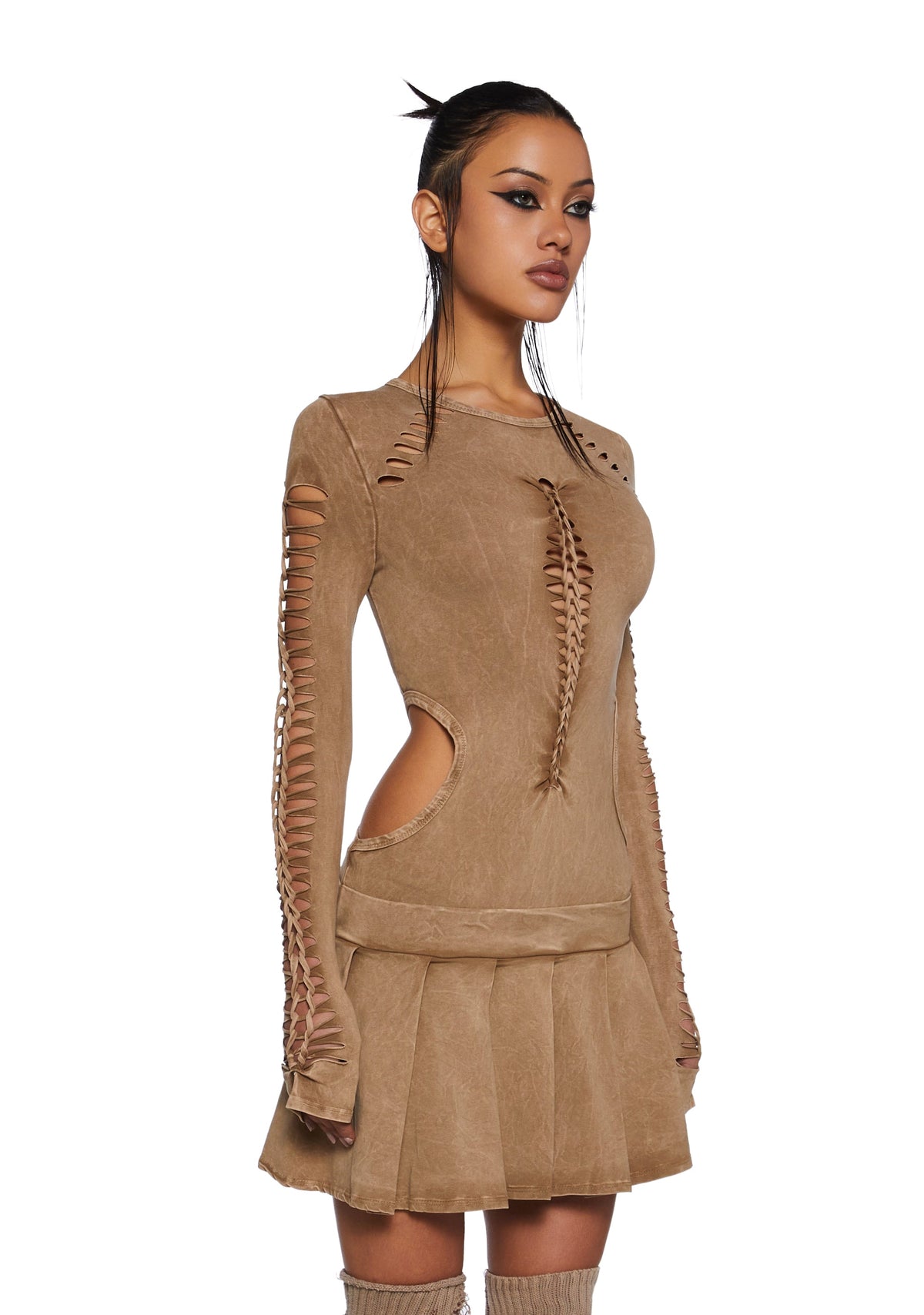 Into It Shredded Mini Dress - Gold
