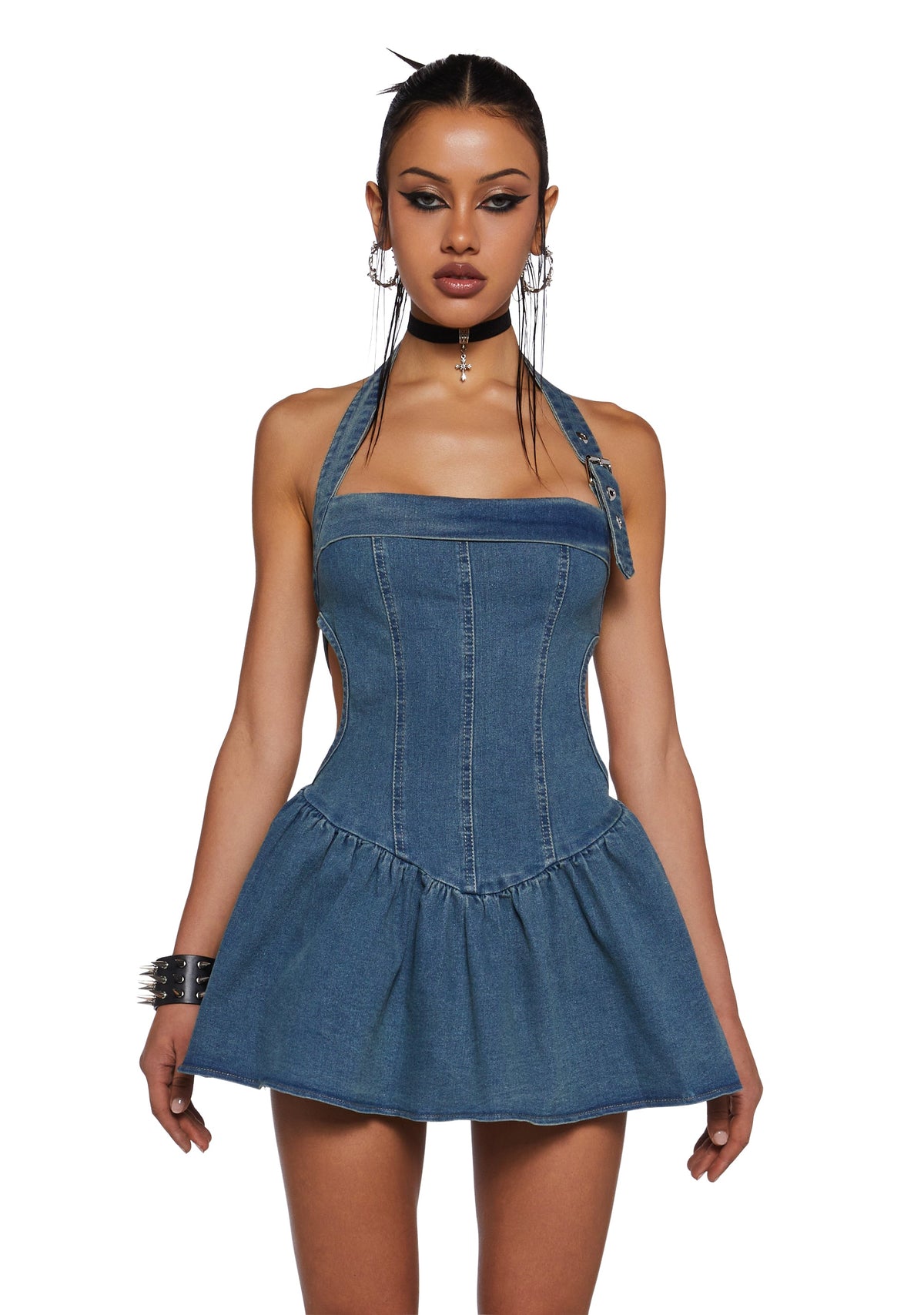 Punk Contradictions Halter Dress - Light Blue
