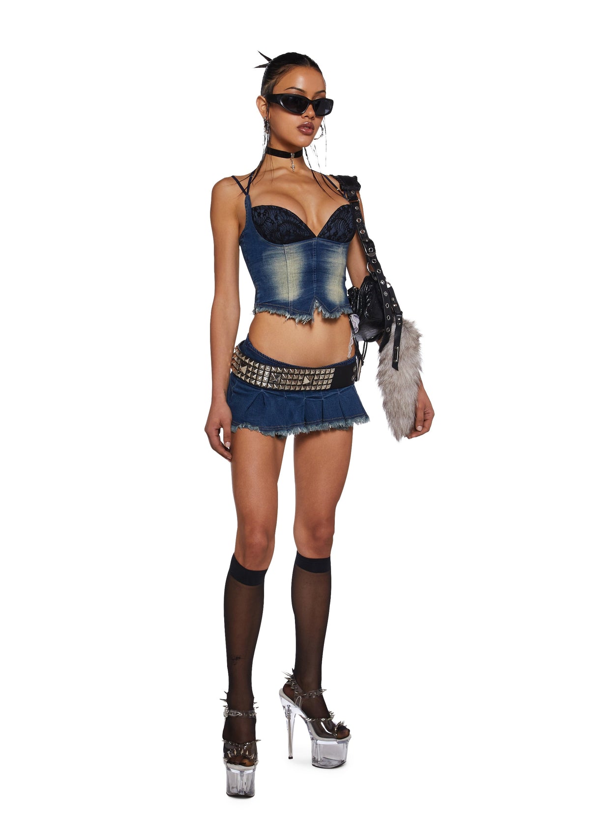 Underground Scene Skirt Set - Dark Blue