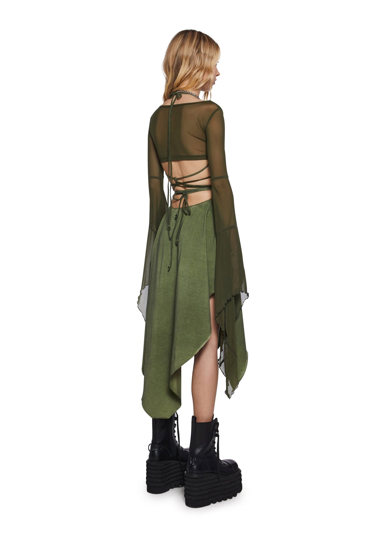 Echo Asymmetrical Mesh Wrap Dress - Green