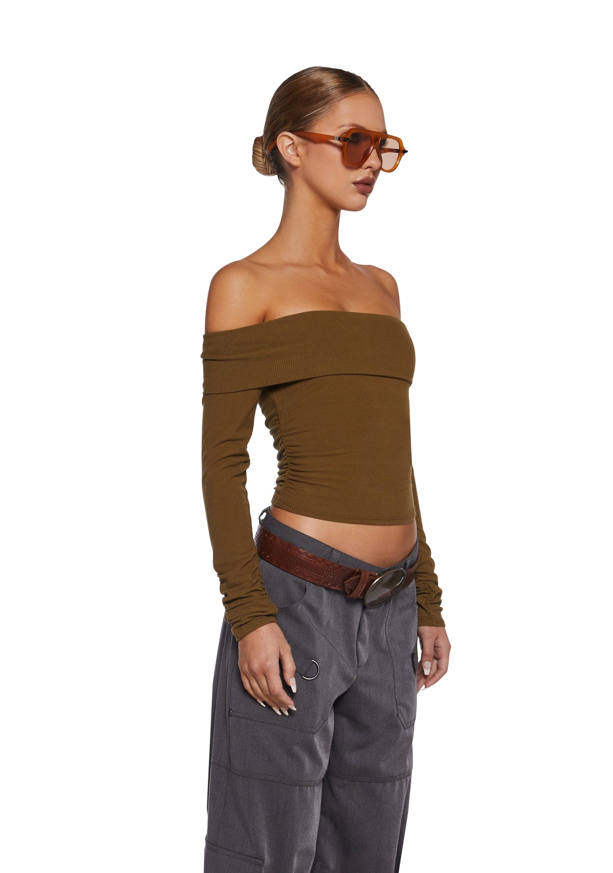 Hold Me Now Off The Shoulder Top - Olive