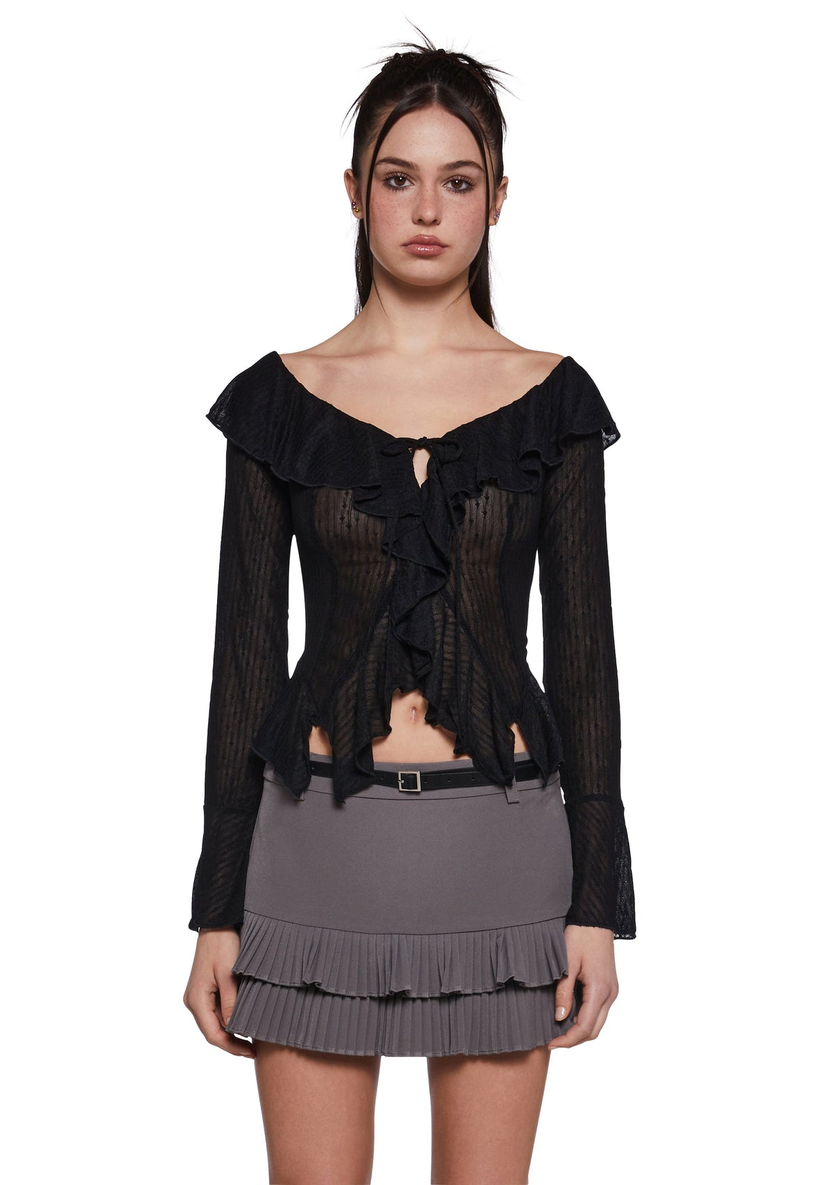 Noteworthy Chic Long Sleeve Top - Black
