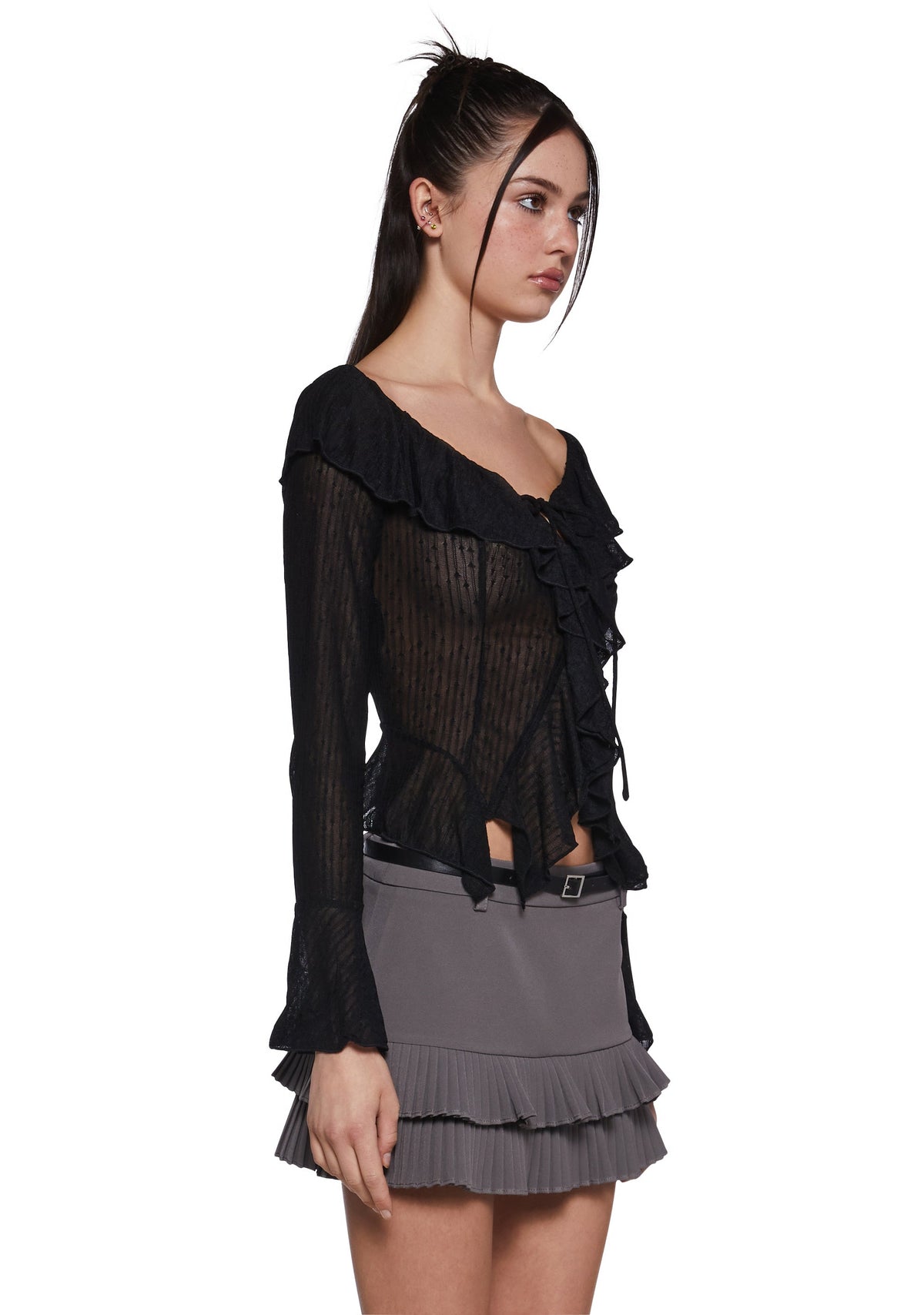 Noteworthy Chic Long Sleeve Top - Black