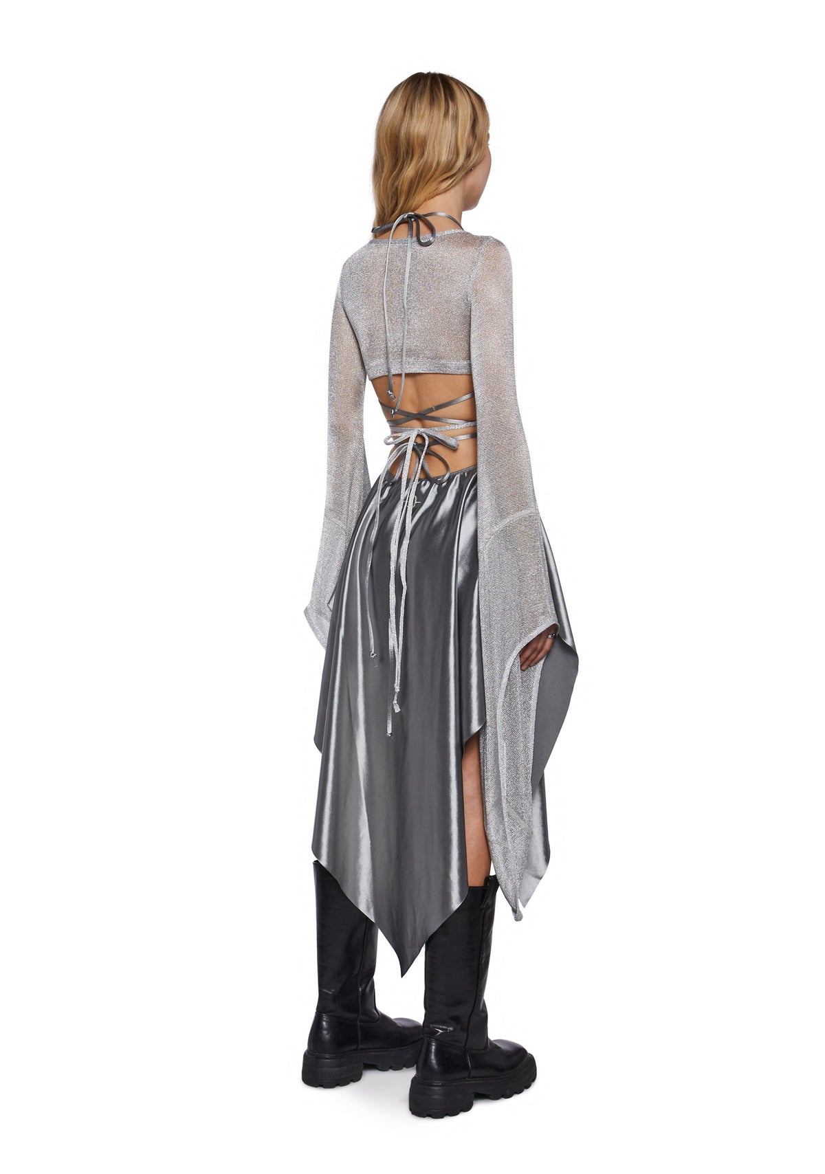 Echo Asymmetrical Wrap Dress - Metallic Silver