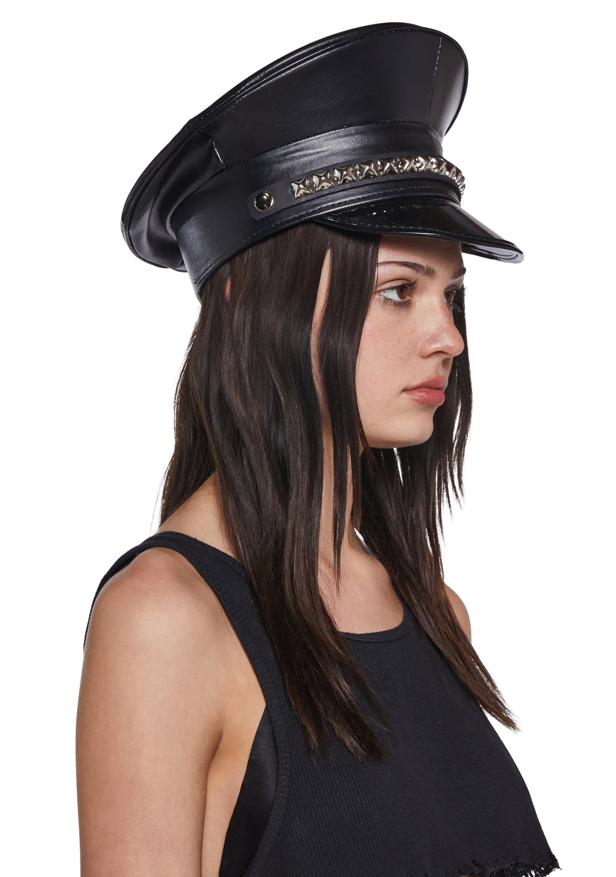 Pyramid Studded Captain Hat - Black