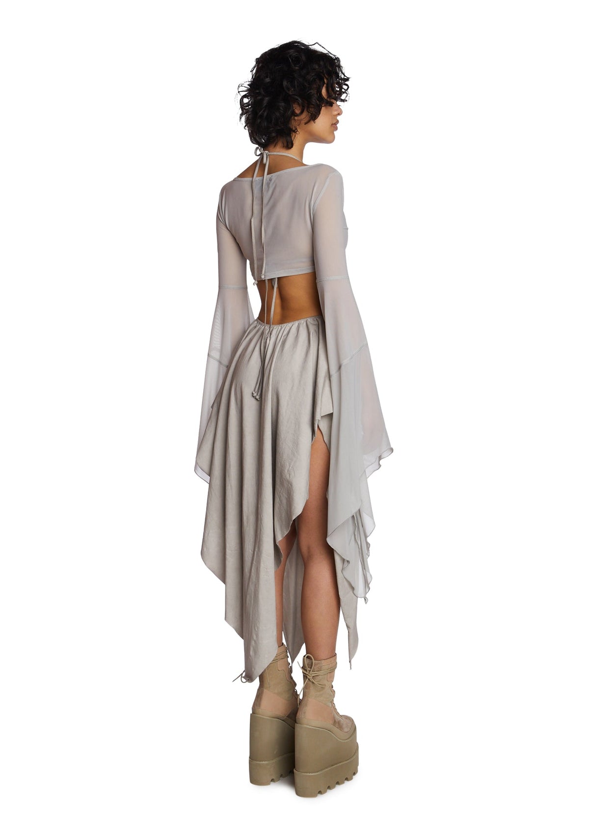 Echo Asymmetrical Mesh Wrap Dress - Off White