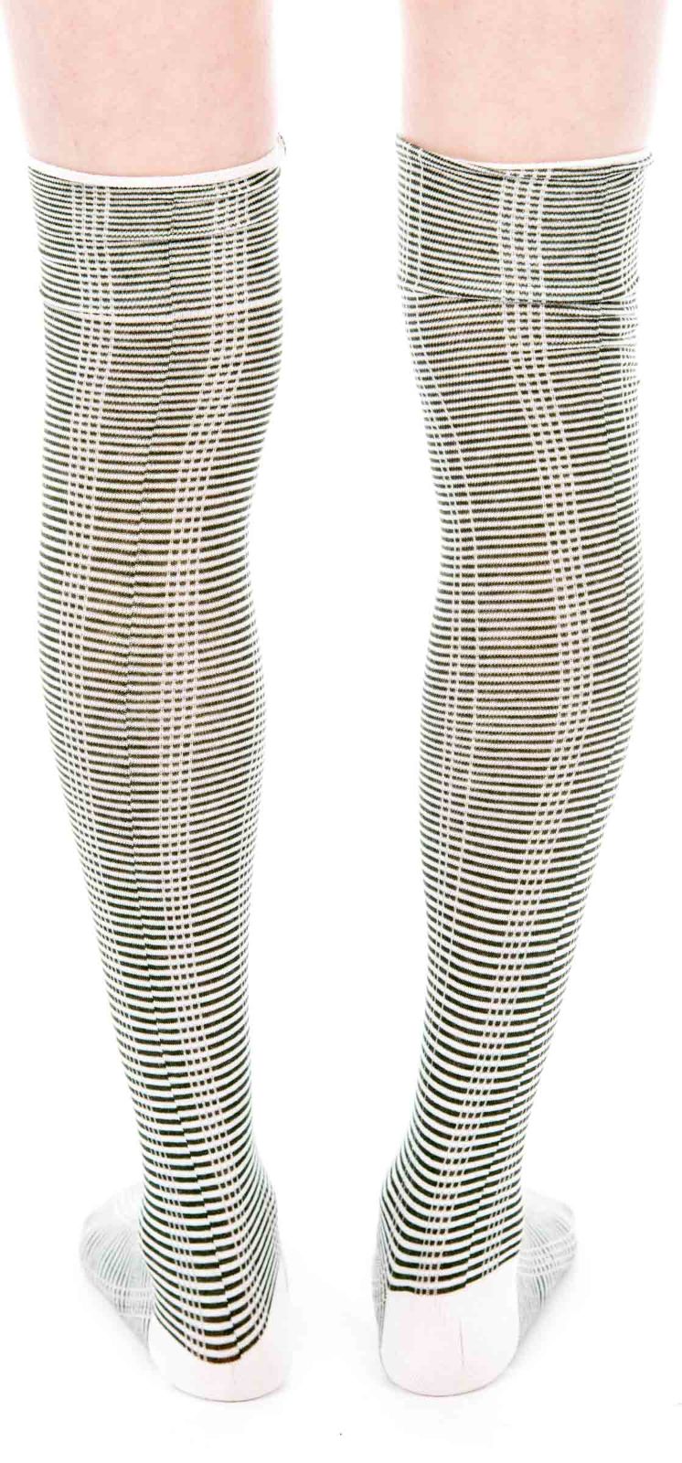 Striped Thigh High Socks - Red