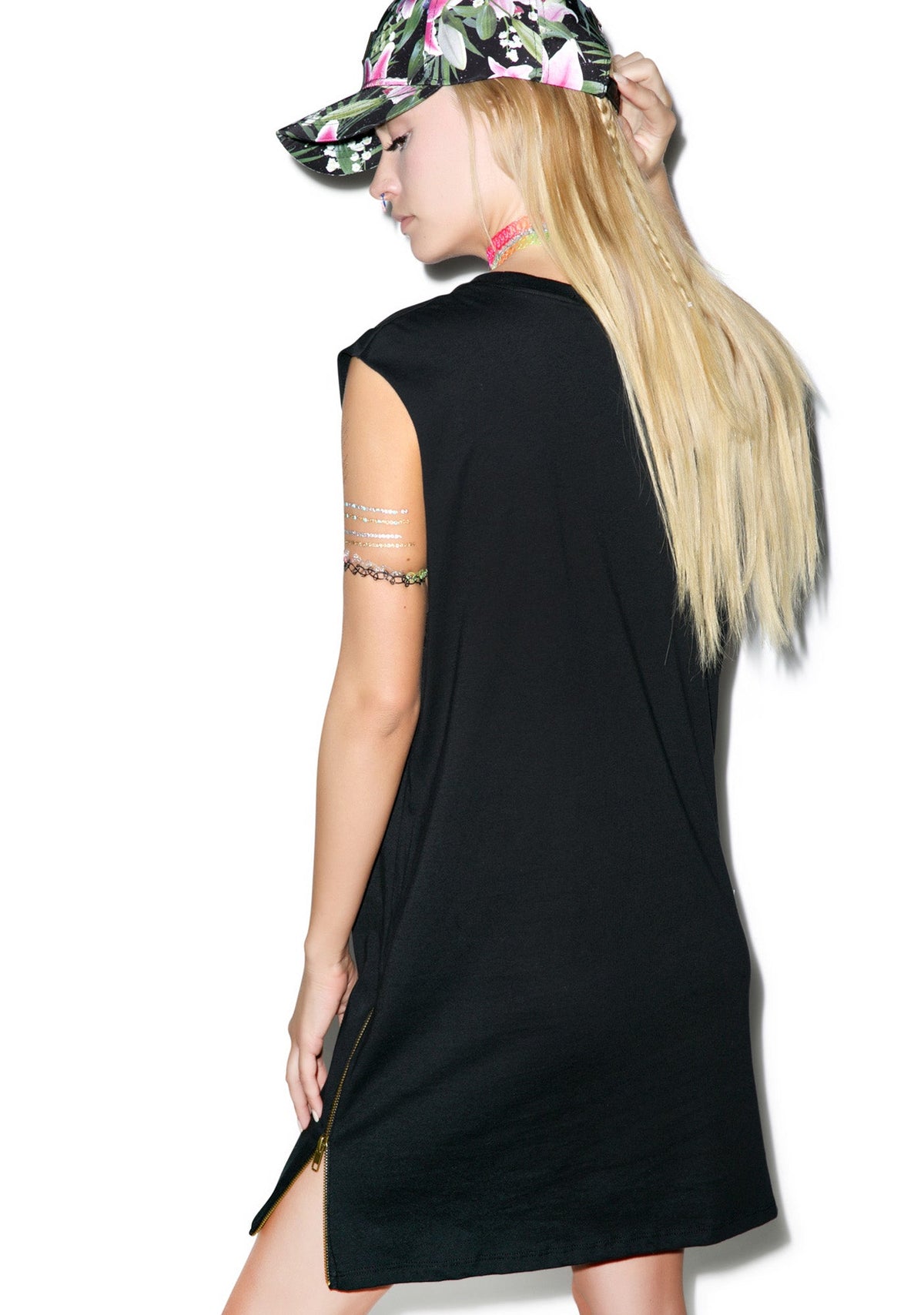 Floral 08 Long Zip Muscle Tee - White