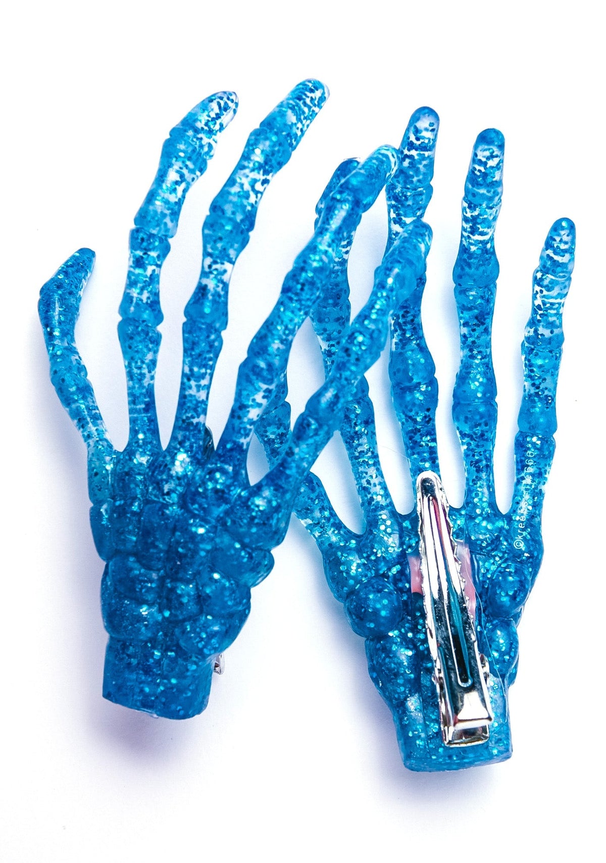 Skeleton Bone Hands Hair Slides - Blue