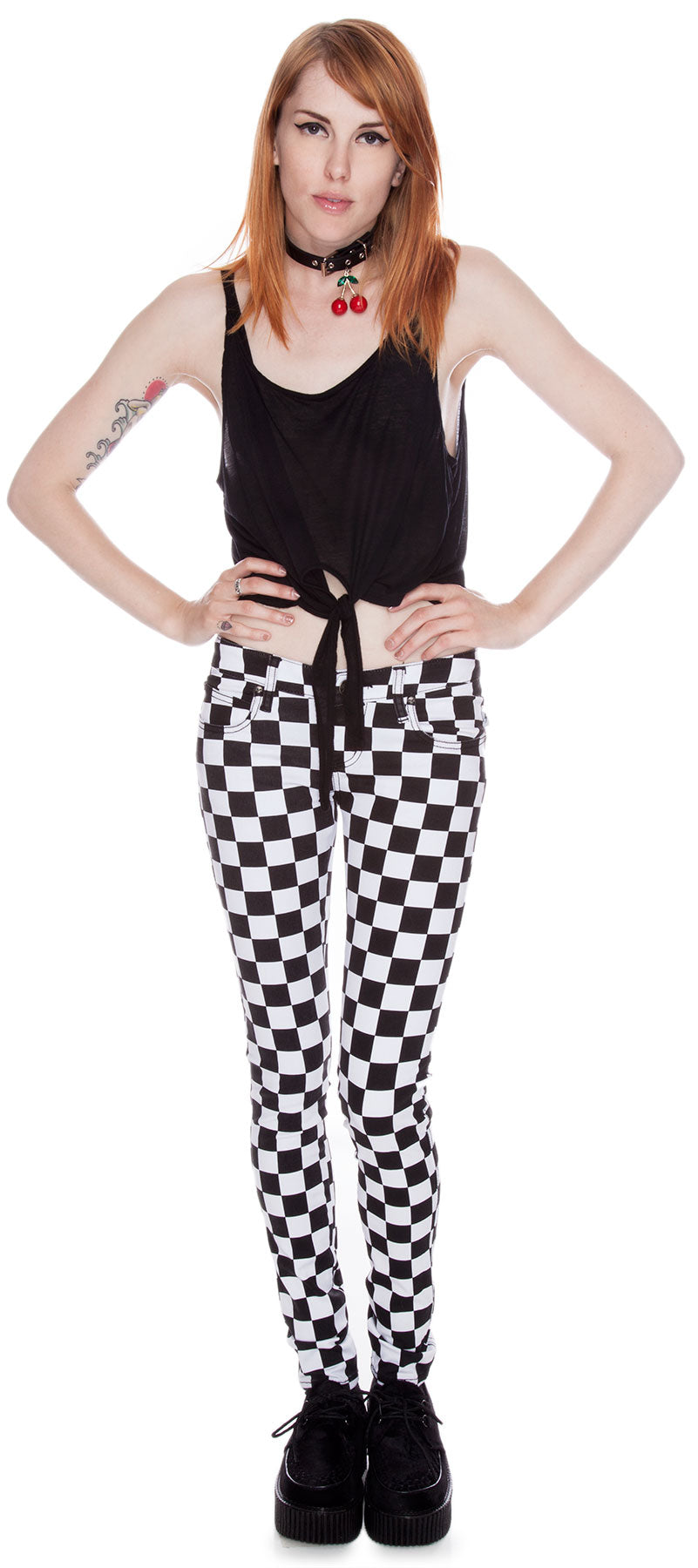 Dyed Checkered Jeans - Red