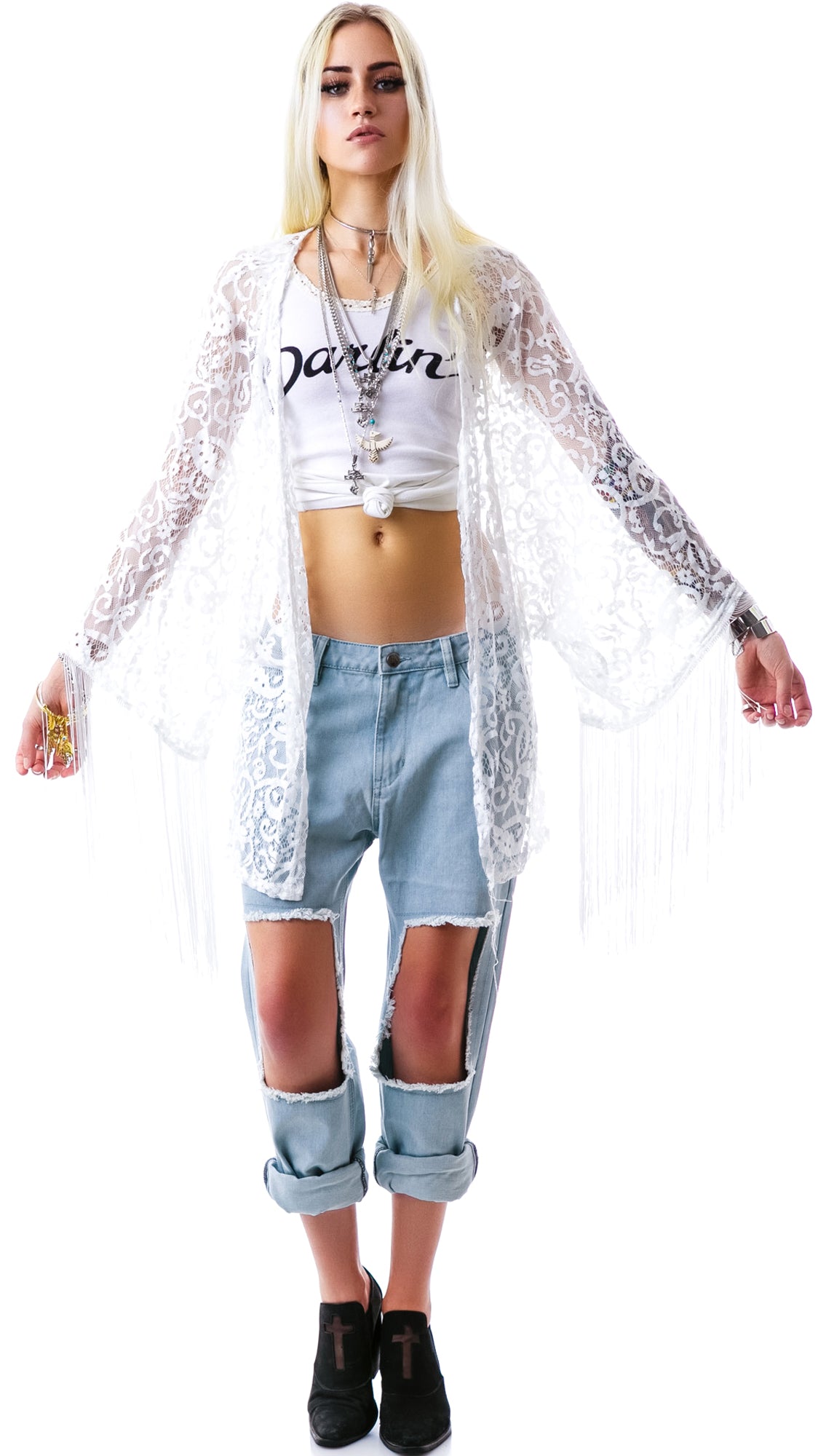 Livin' On The Fringe Kimono - White