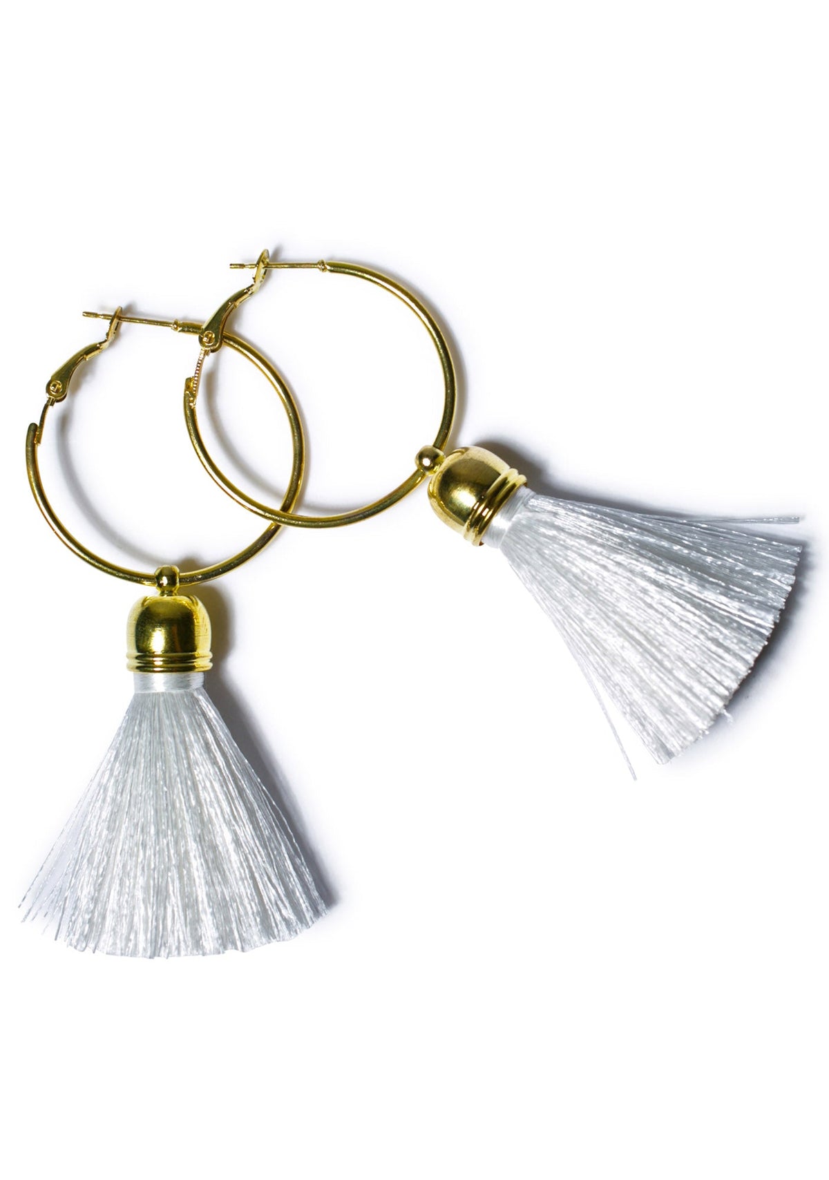 Harper Hoop Tassel Earrings - Light Blue
