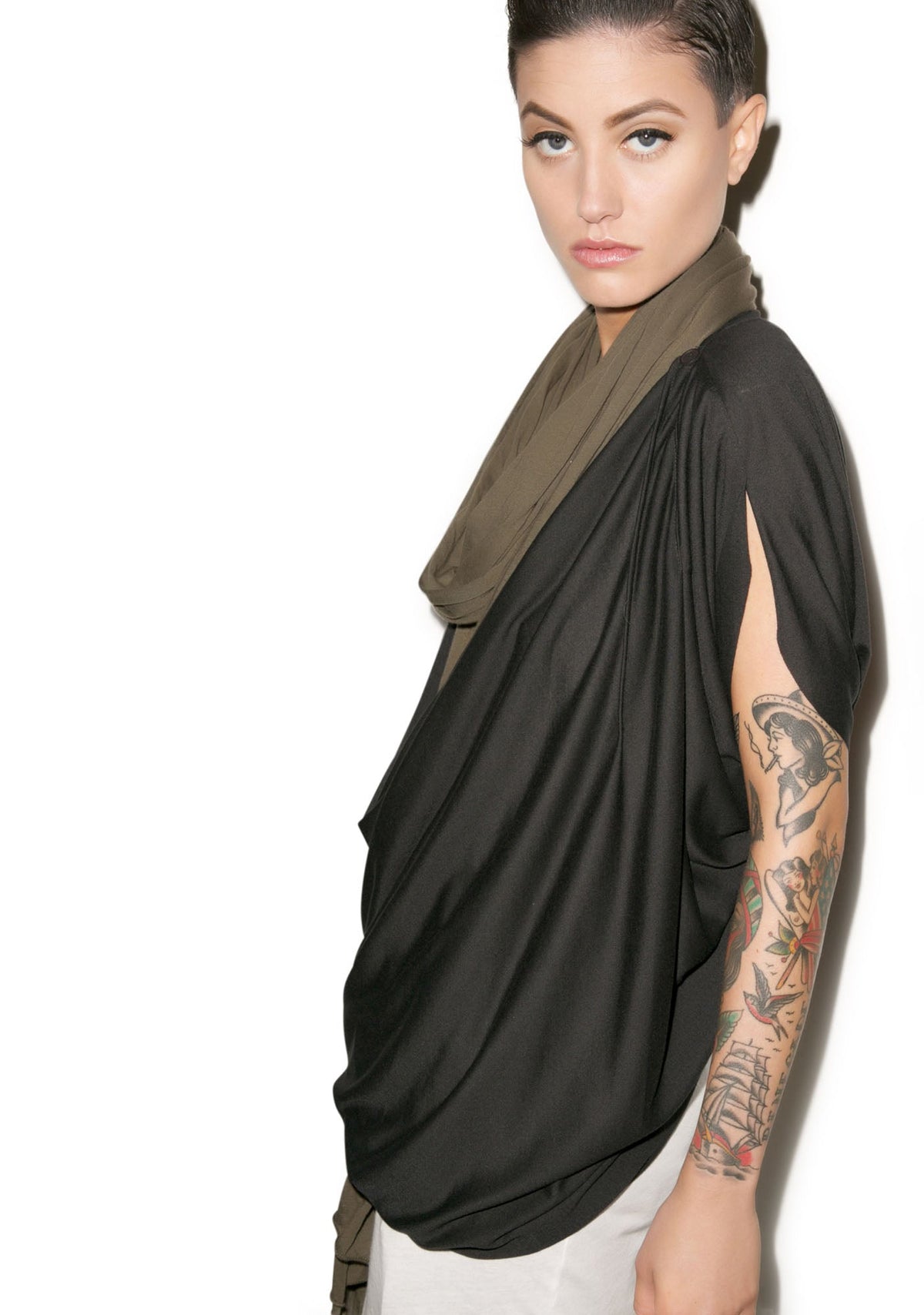 Empire Cowl Neck Tank - Dark Green