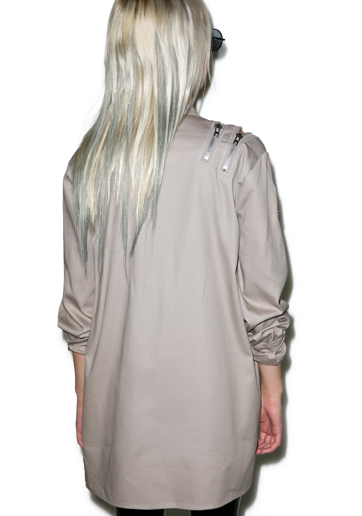 Sandstorm Zipper Head Button Up Top - Black