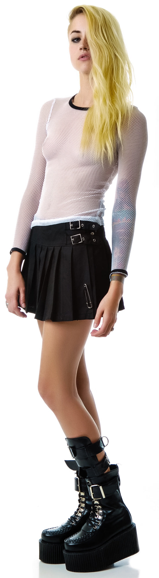 Fash-ist Fishnet Long Sleeve Top - White