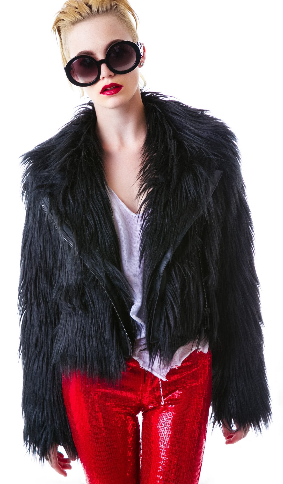 Minx Faux Fur Moto Jacket - Black