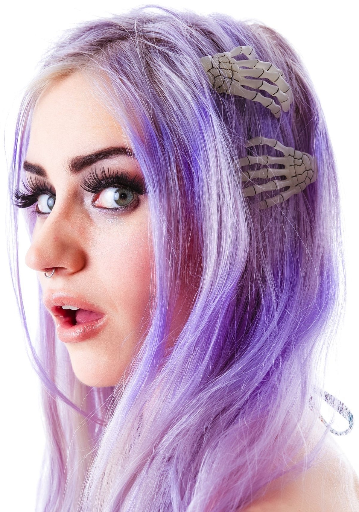 Skeleton Bone Hands Hair Slides - Gold