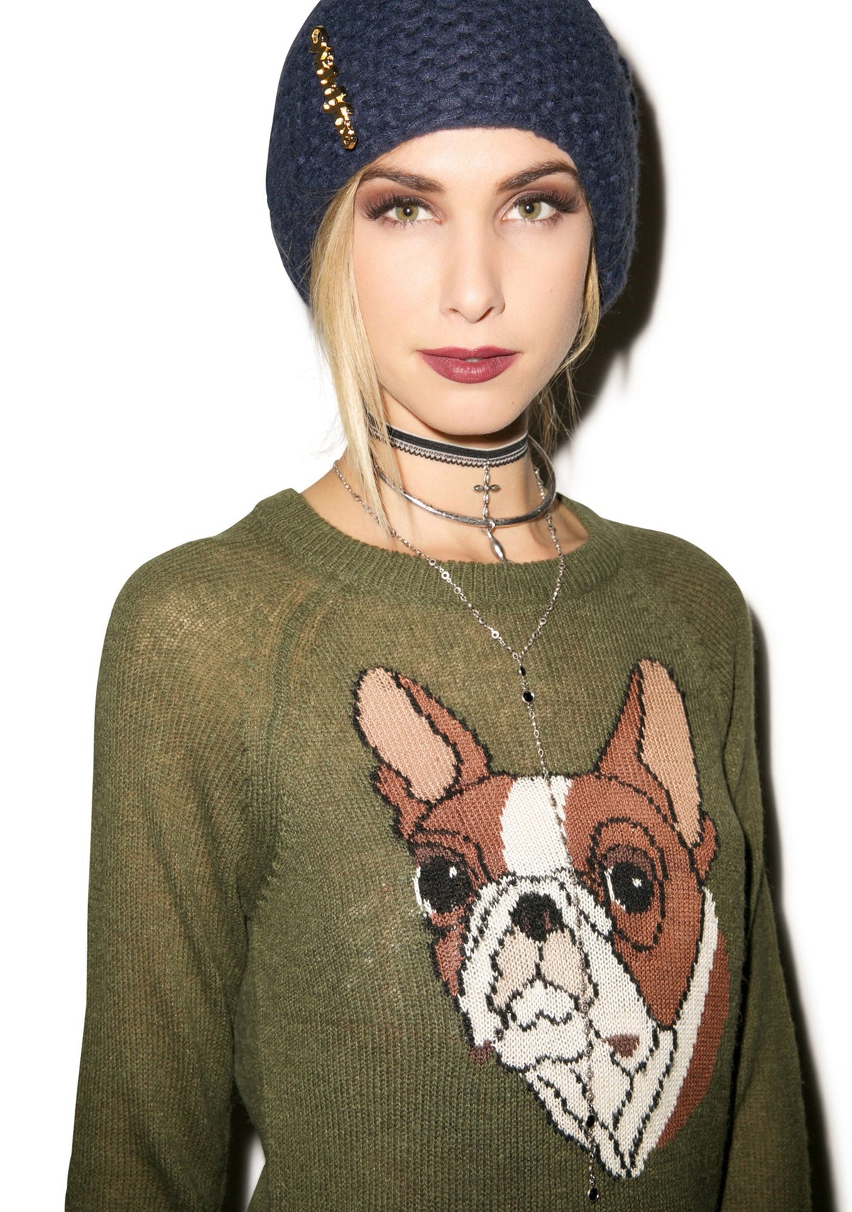 Bulldog Party Sweater - Dark Green