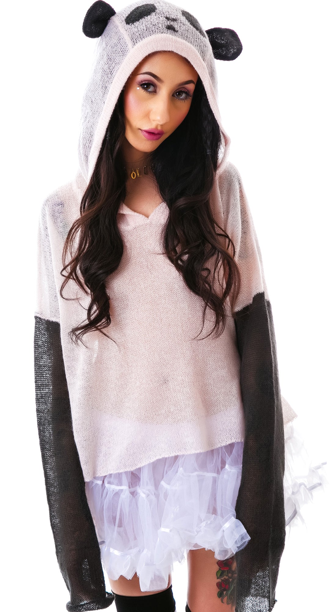 Panda Face Hooded Billy - Light Pink