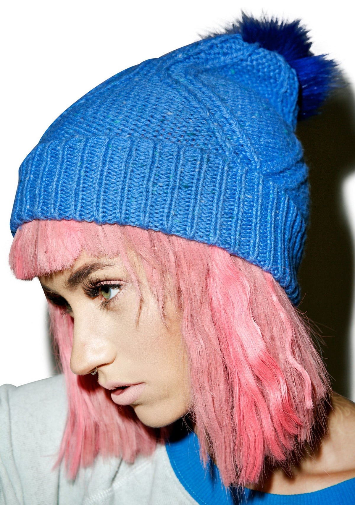 Cable Knit Beanie - Blue