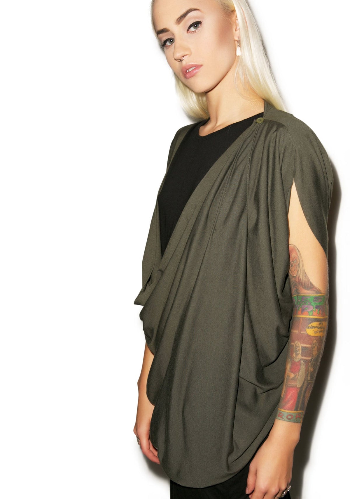 Empire Cowl Neck Tank - Dark Green
