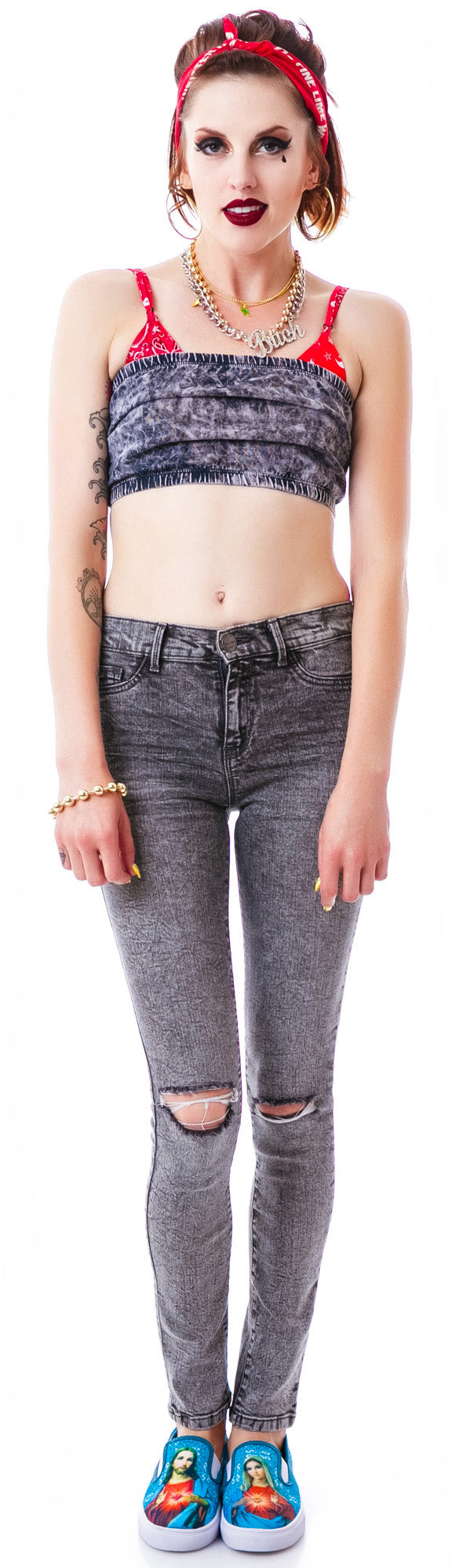 Singles Acid Wash Tube Top - Light Blue