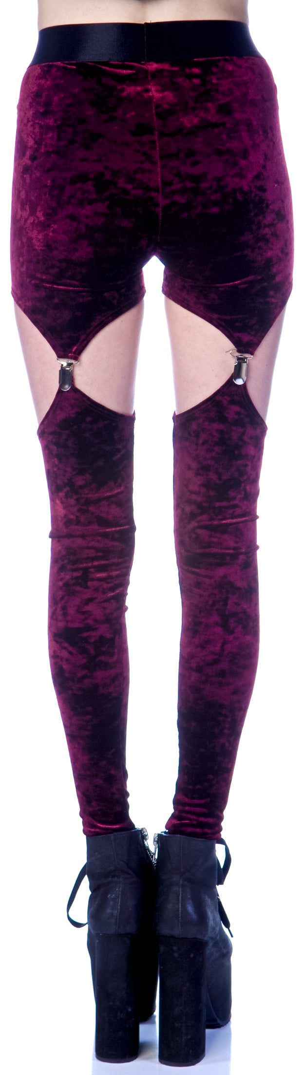 Crushed Velvet Garter Leggings - Dark Purple