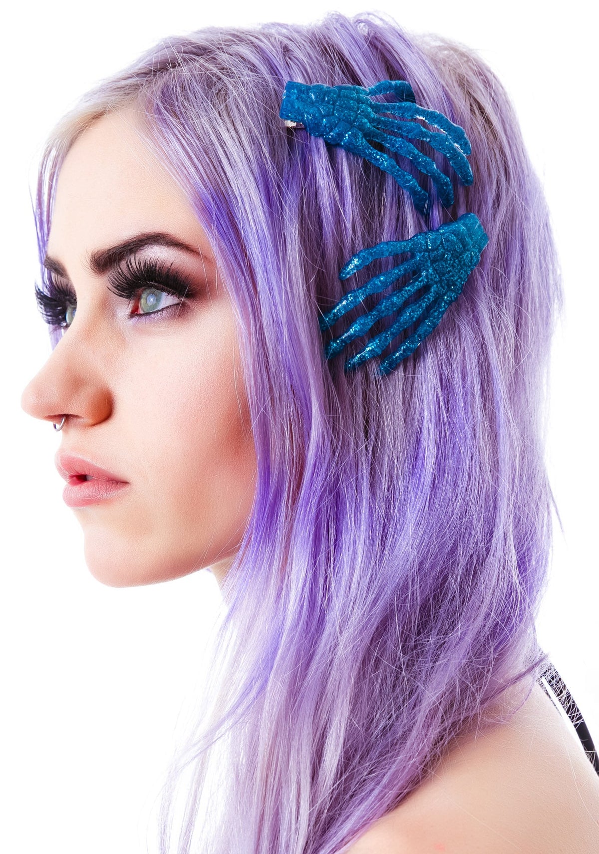 Skeleton Bone Hands Hair Slides - Blue