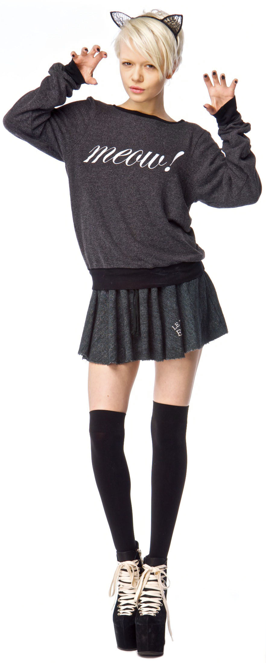 Meow! Baggy Beach Jumper - Black