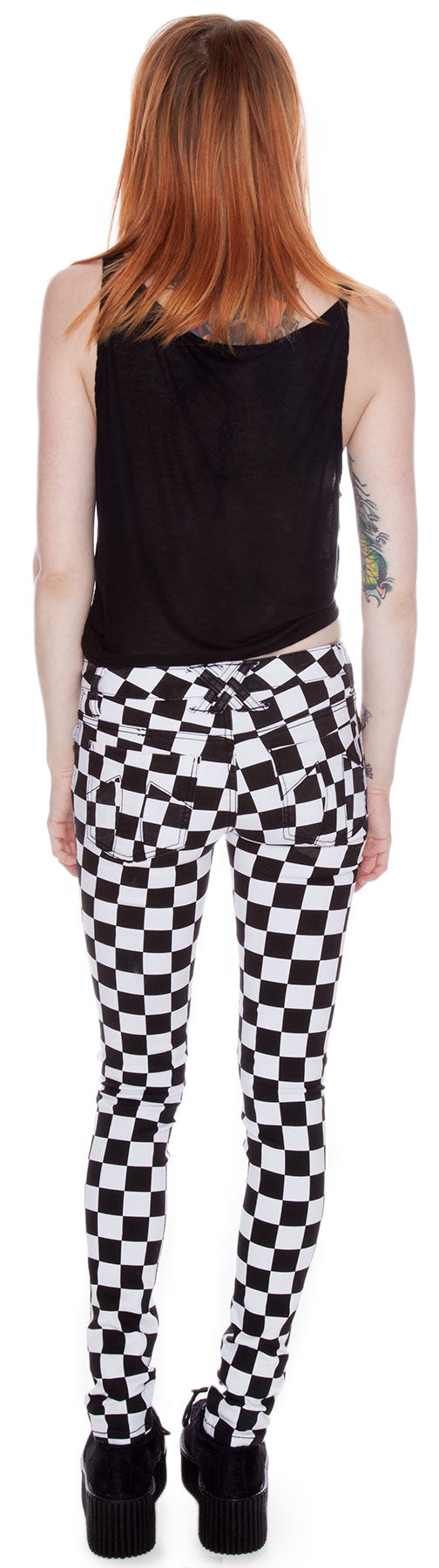 Dyed Checkered Jeans - Red