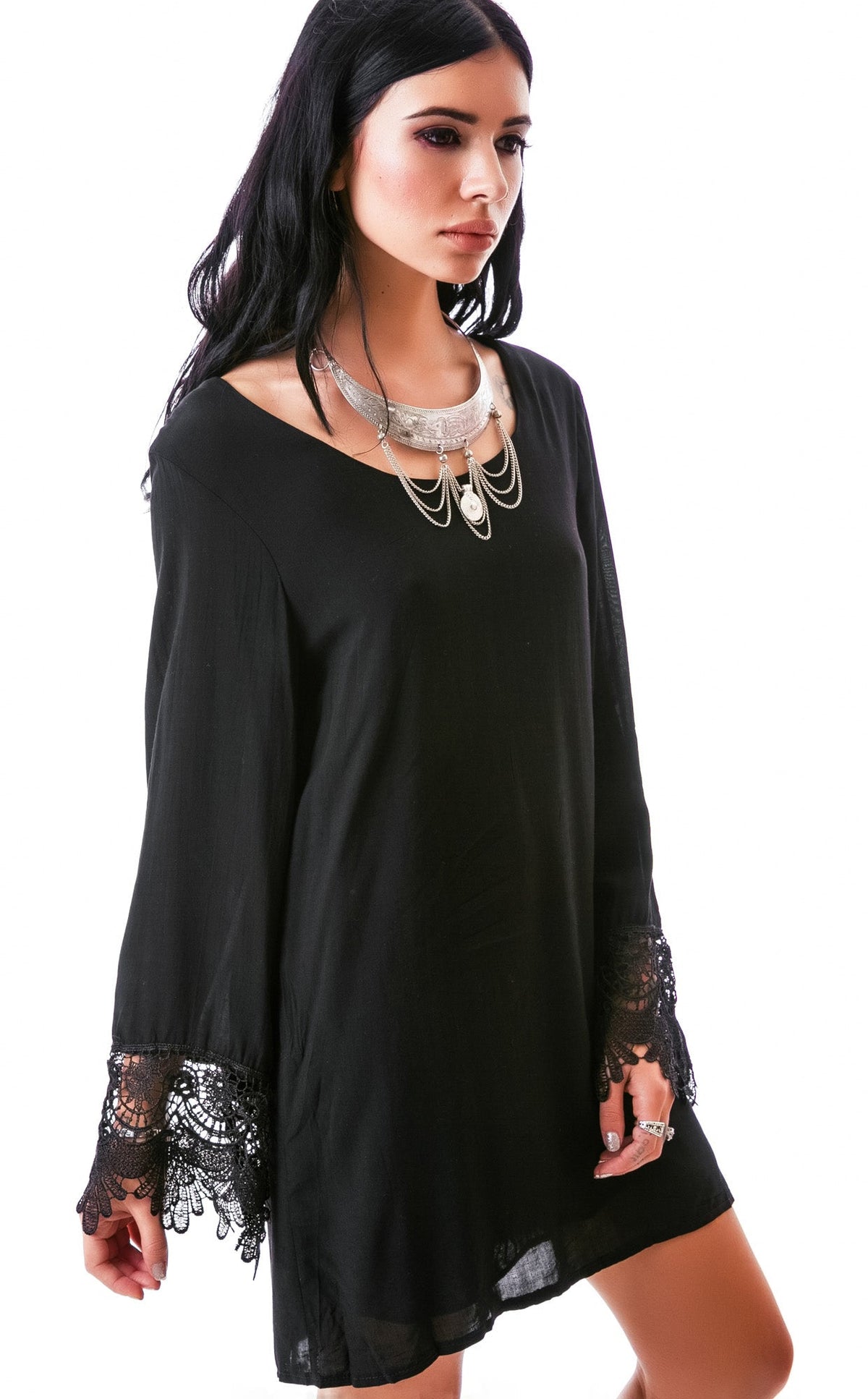Hippy Bell Sleeve Dress - White