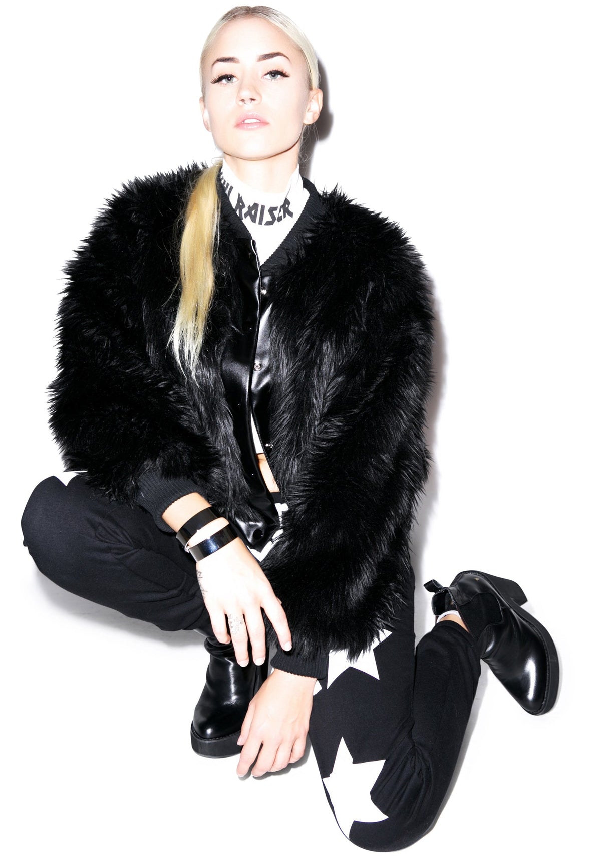 Sharon Faux Fur Bomber Jacket - Black
