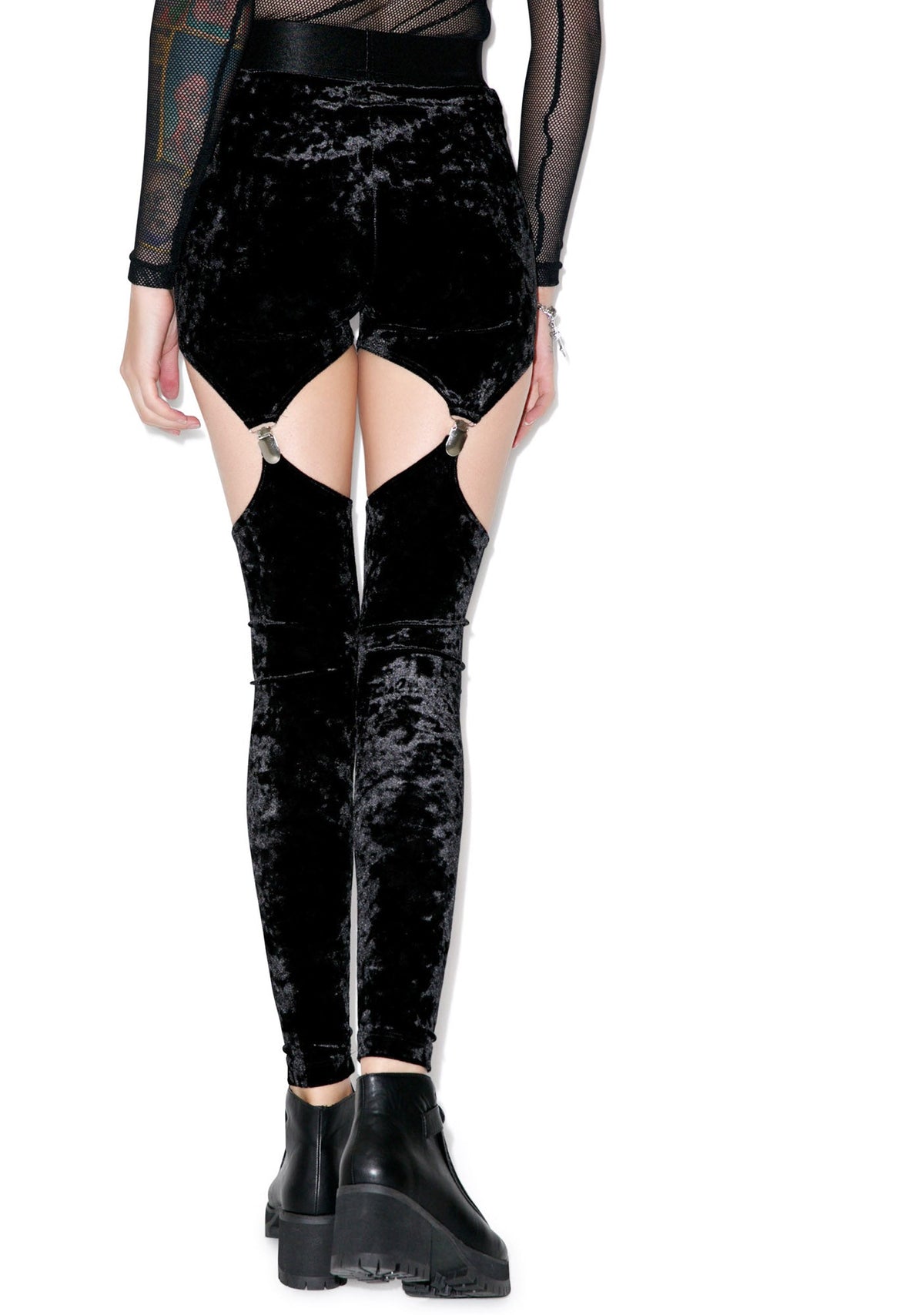 Crushed Velvet Garter Leggings - Dark Purple
