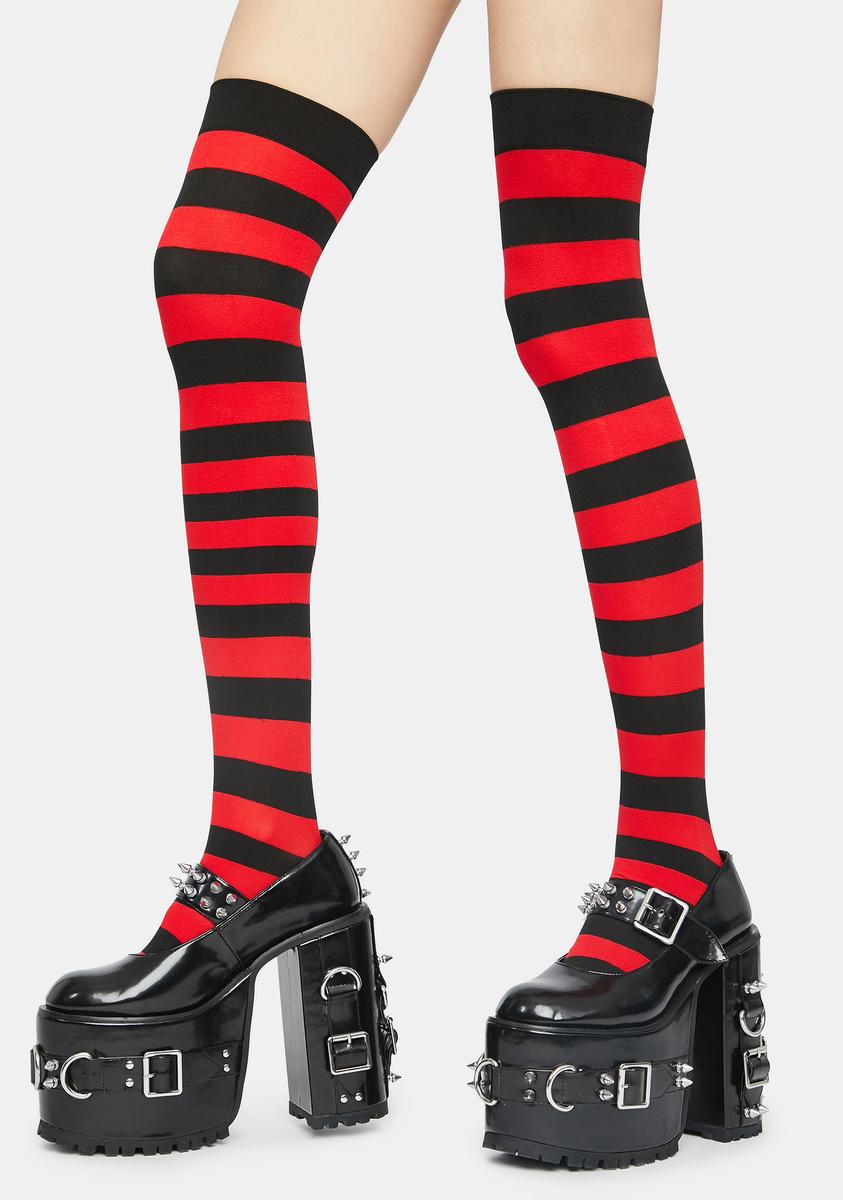 Devil Make U Pay Striped Thigh Highs