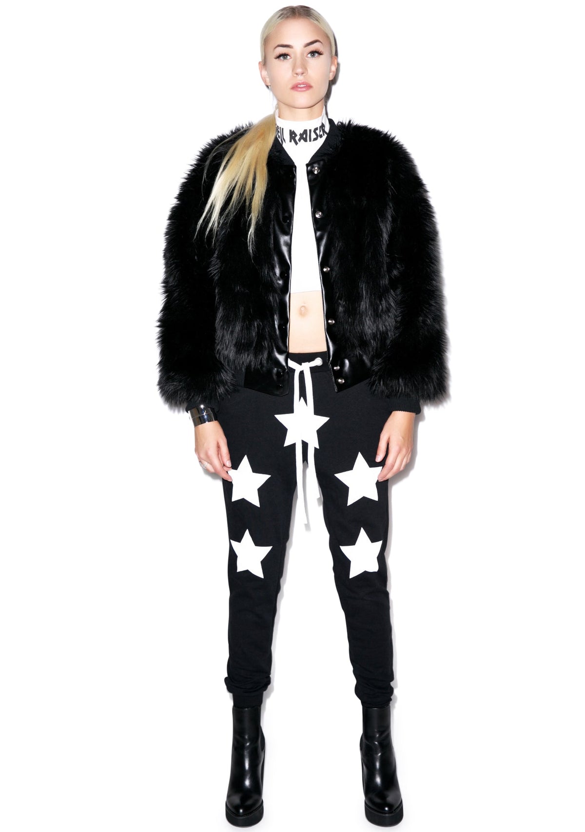 Sharon Faux Fur Bomber Jacket - Black