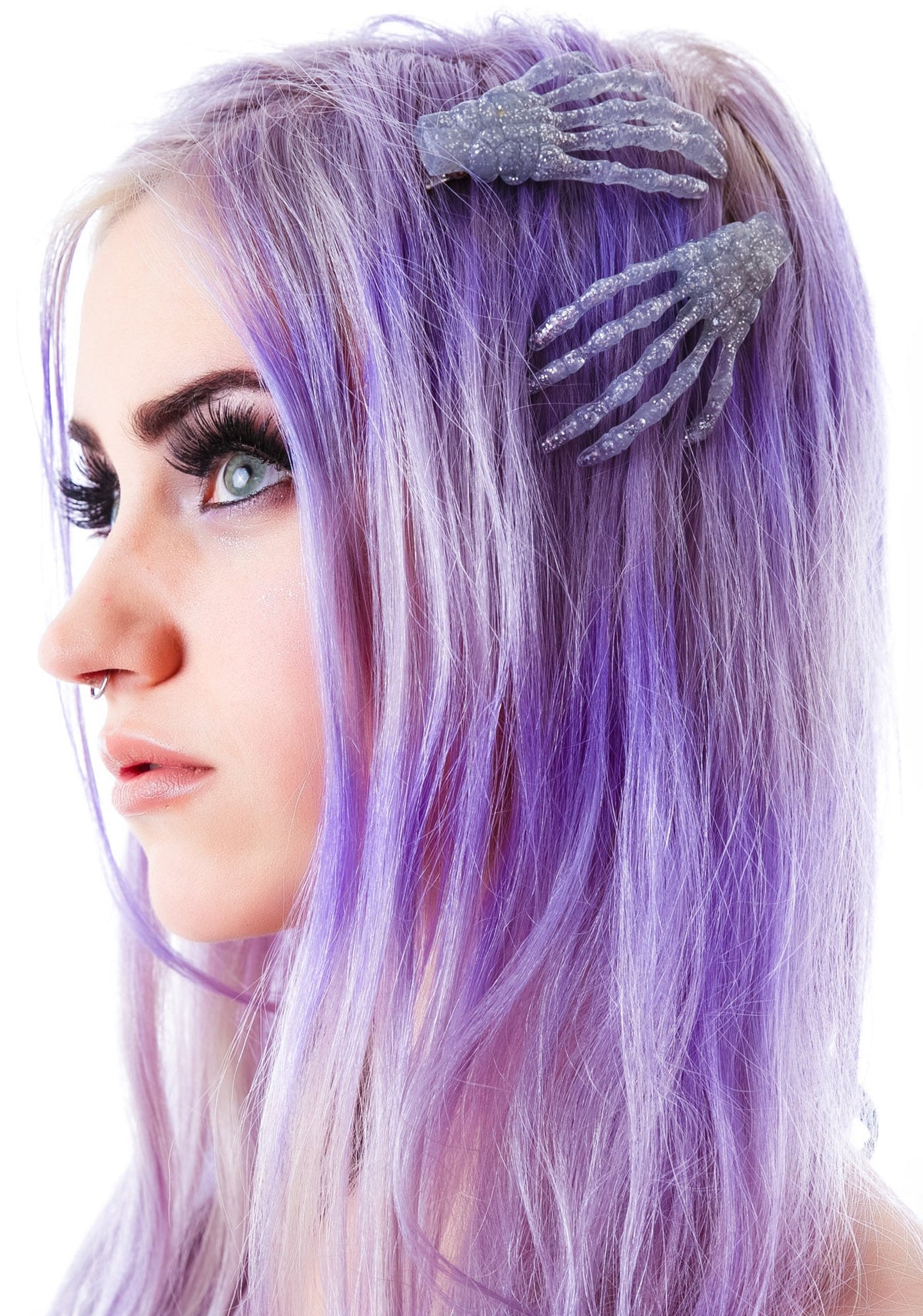 Skeleton Bone Hands Hair Slides - Blue