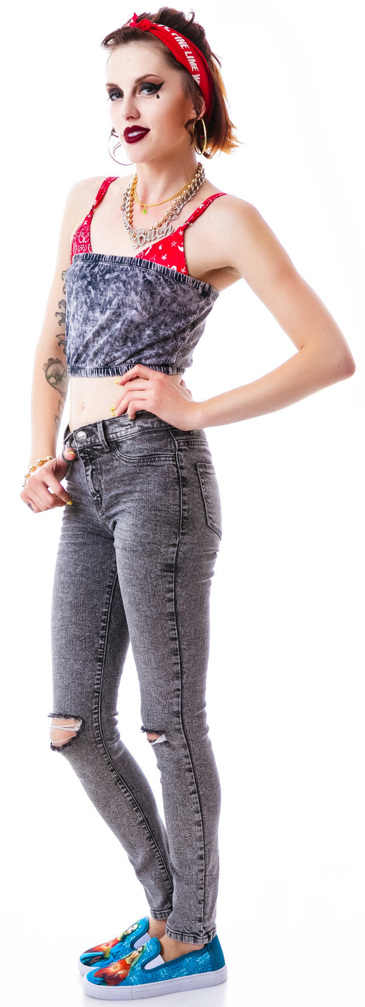 Singles Acid Wash Tube Top - Light Blue