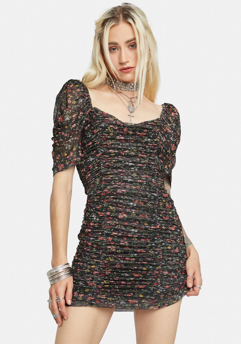 Halley Floral Mesh Dress - Dark Red