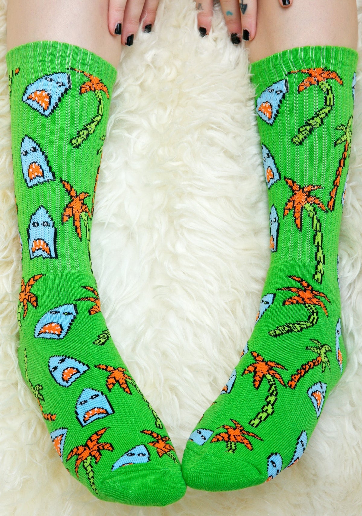 Anne Freeman Shark Attack Crew Socks - White